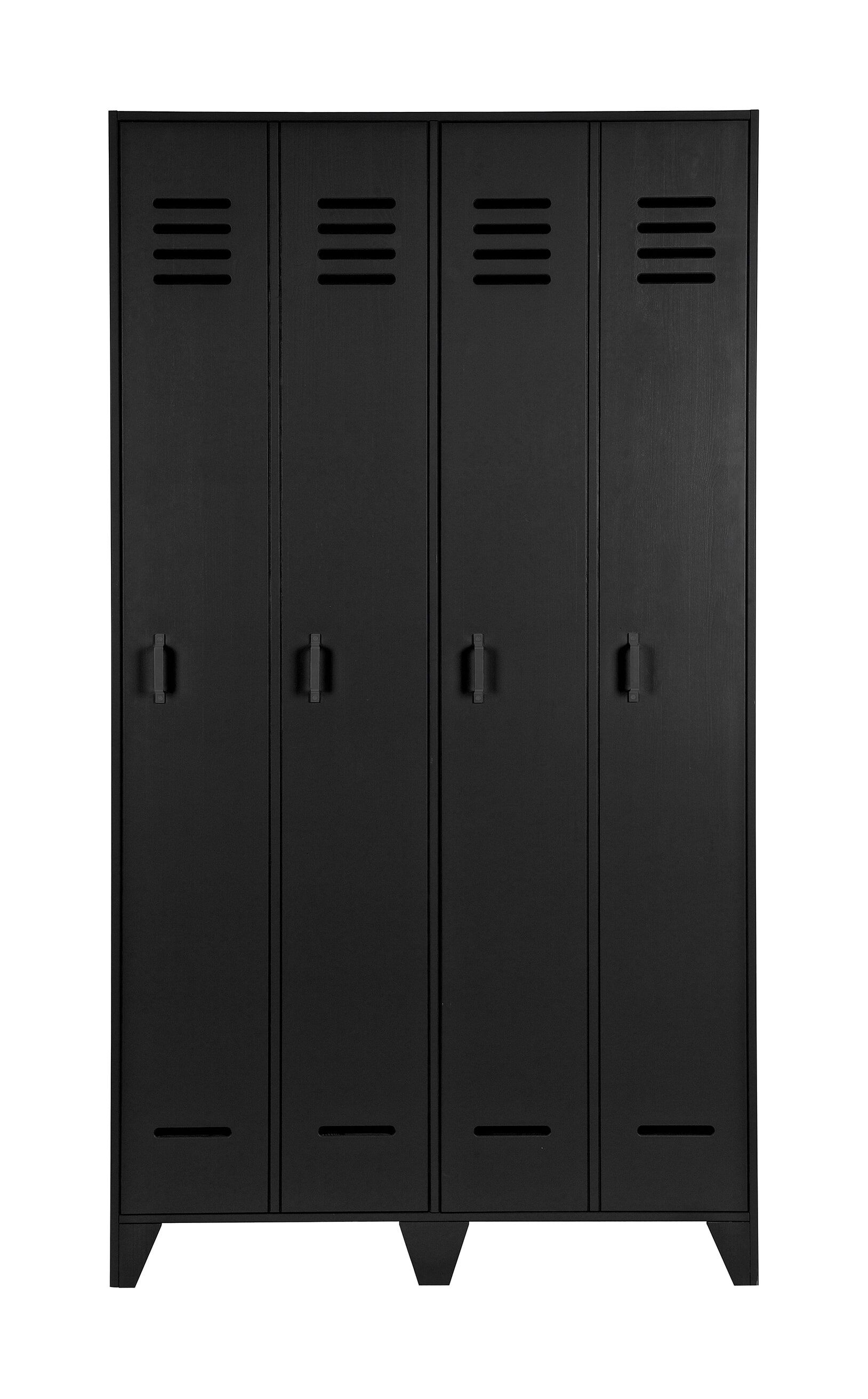 WOOOD Lockerkast Stijn 2‑deurs – Strak zwart, massief grenenhout