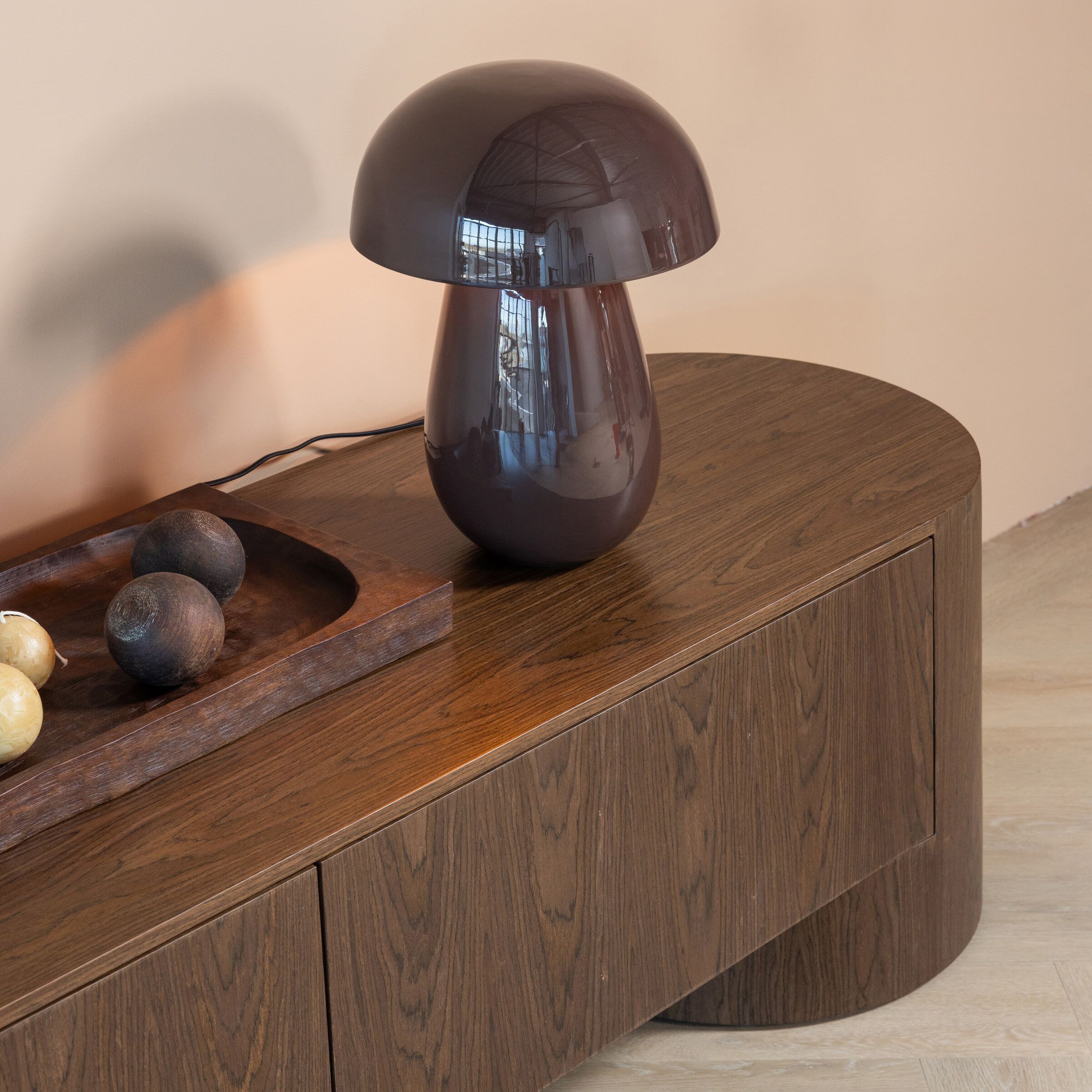 WOOOD Lumor Tafellamp – Sculpturale Paddenstoel in Warm Bruin