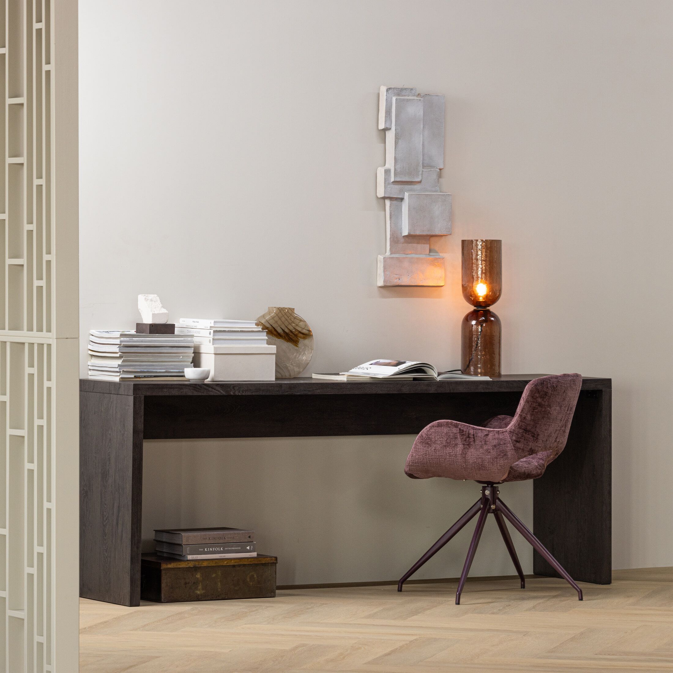 WOOOD Maan Sidetable / Bureau – Donkerbruin, 200 cm – Modern en Stoer