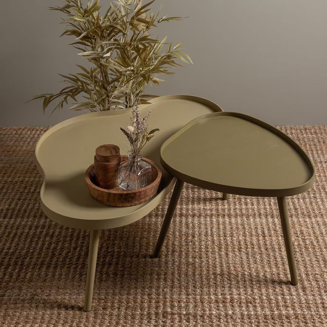 WOOOD Mae Bijzettafel Set – Organisch design in bruine tinten (2‑stuk)