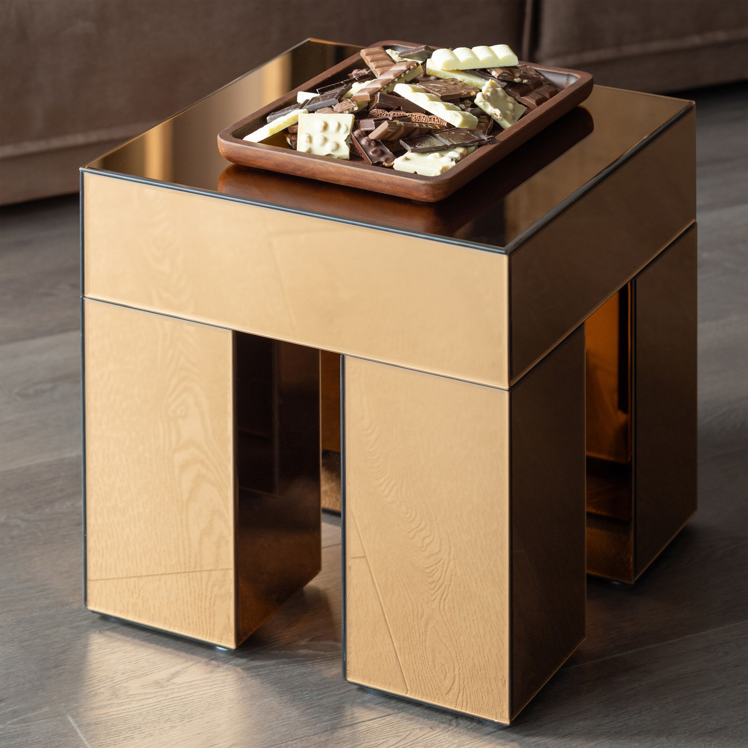 WOOOD Mirrox Bijzettafel – Compacte Bruine Tafel met Spiegelglas