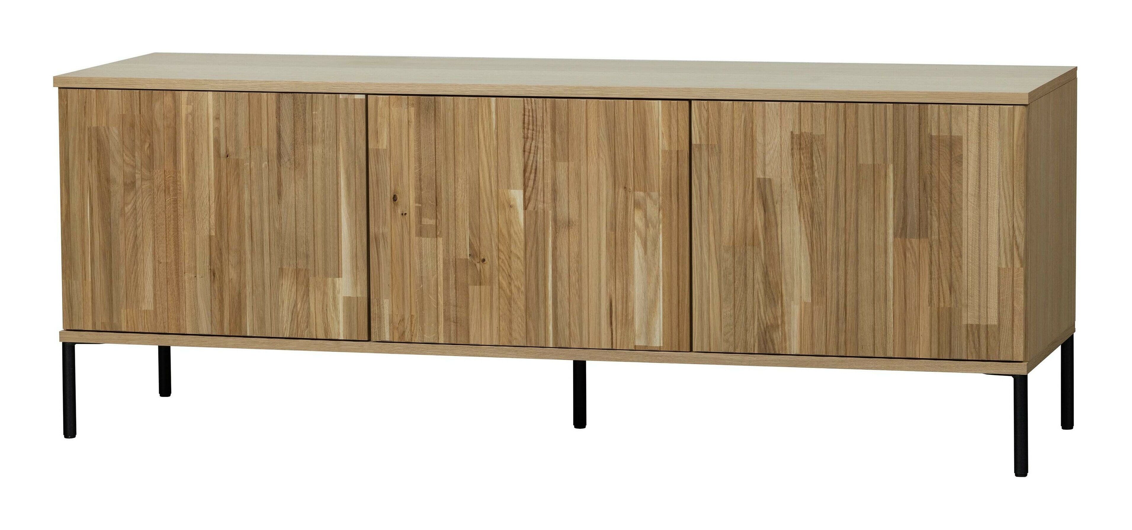 WOOOD New Gravure TV‑meubel 150 cm – Massief eiken met zwart onderstel