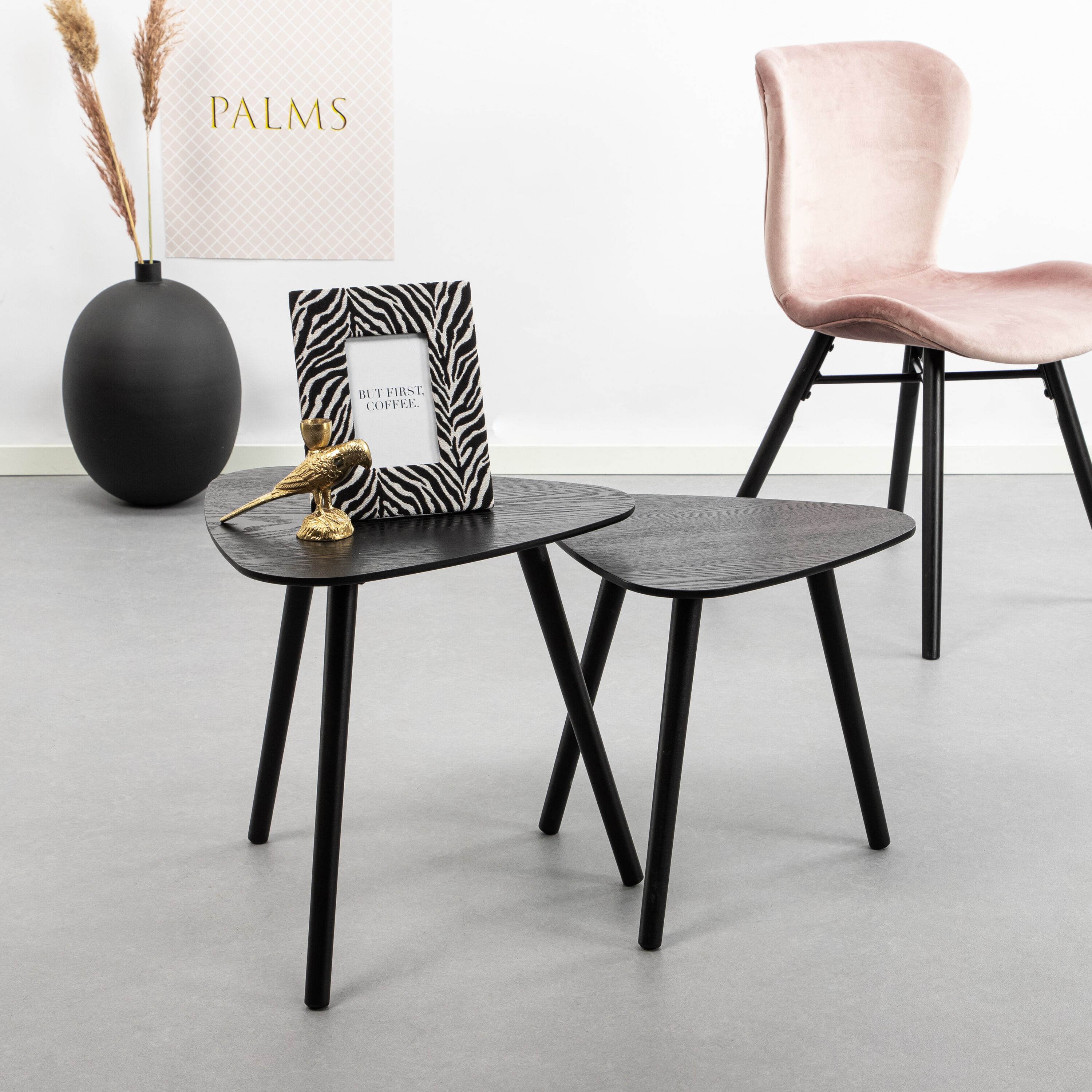 WOOOD Nila Bijzettafel Set – Strakke zwarte houthoek in duo