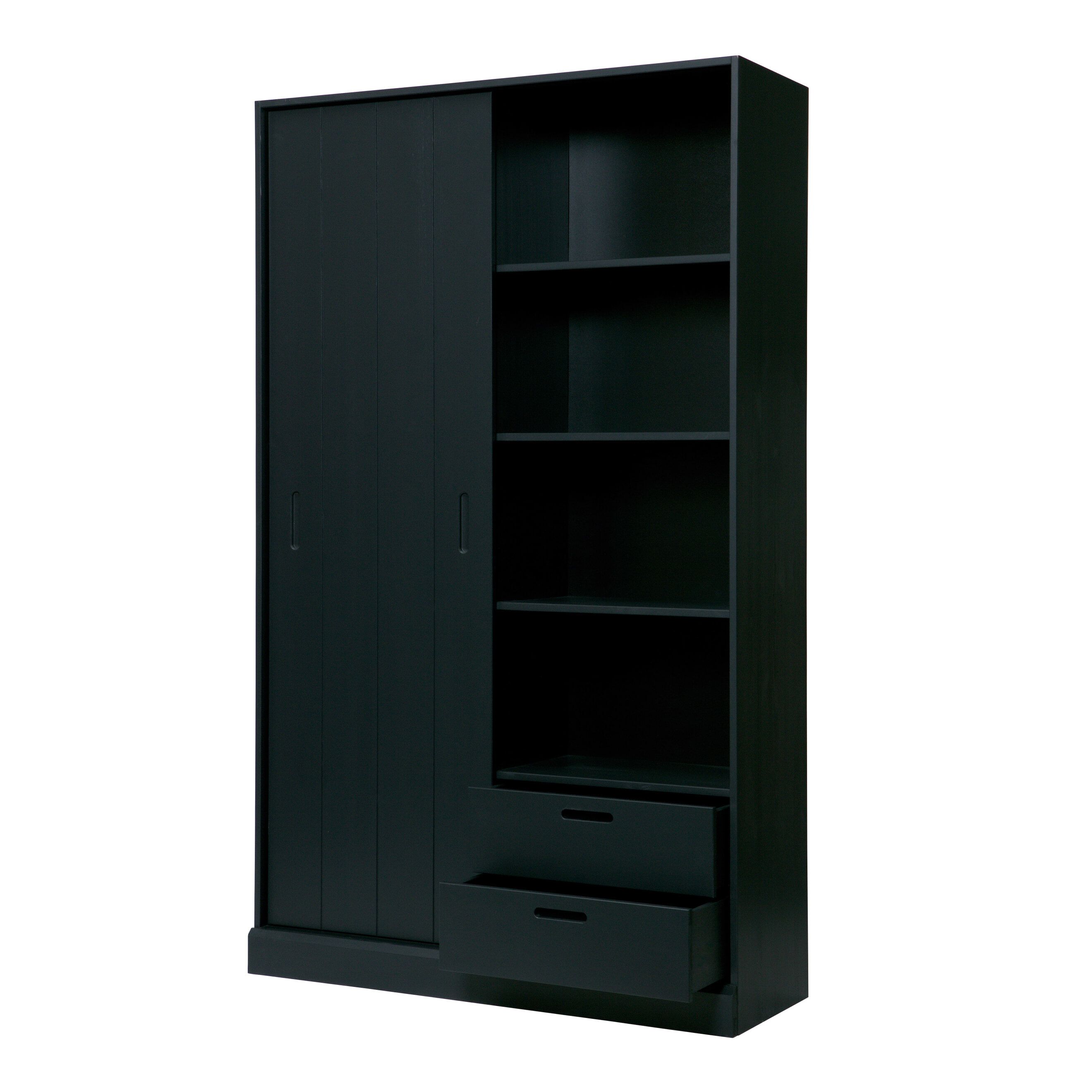 WOOOD Opbergkast Move – massief grenen, 200 cm hoog, zwart (Matzwart)