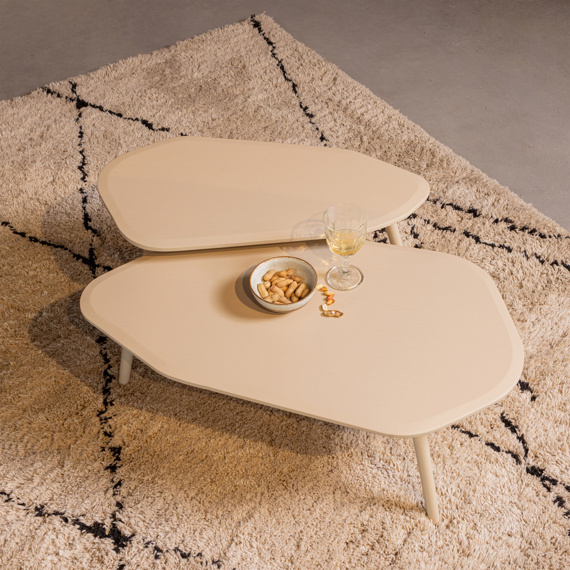 WOOOD Organische Salontafel Davina – Set van 2 in Dust Beige