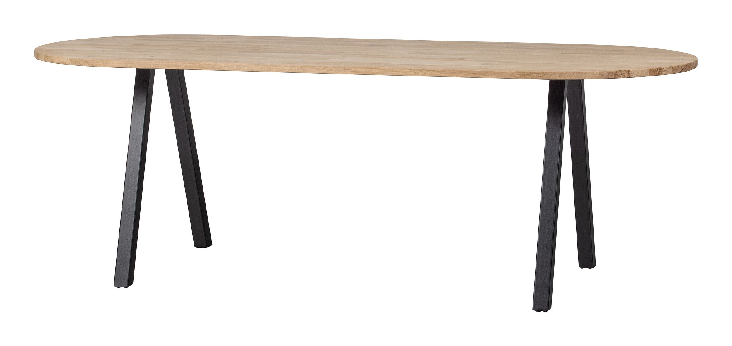 WOOOD Ovale Eettafel Tablo – 220 × 90 cm, Onbehandeld eiken & Zwart staal
