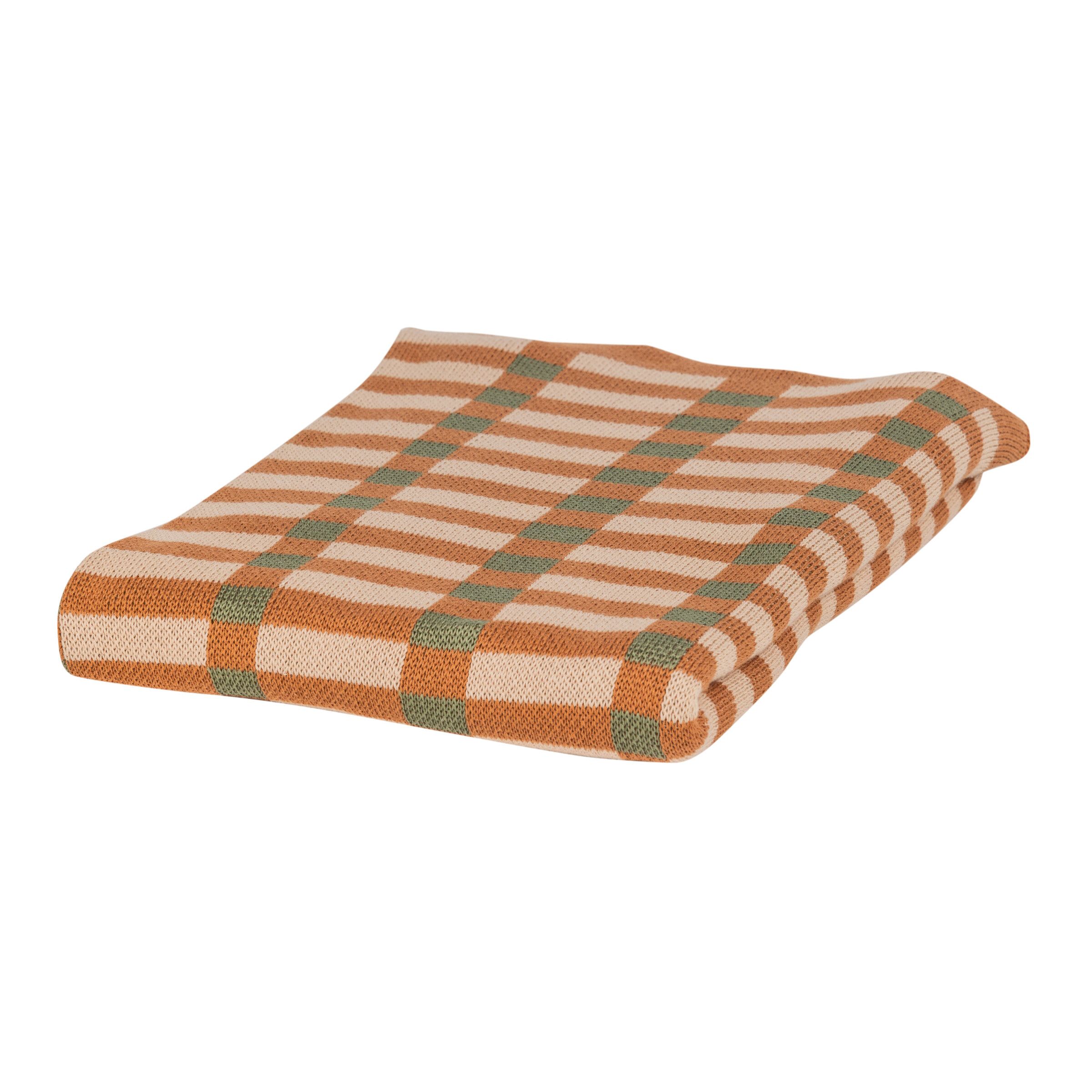 WOOOD Plaid Vola – Zacht Katoen in Groen‑Oranje, 130 × 170 cm