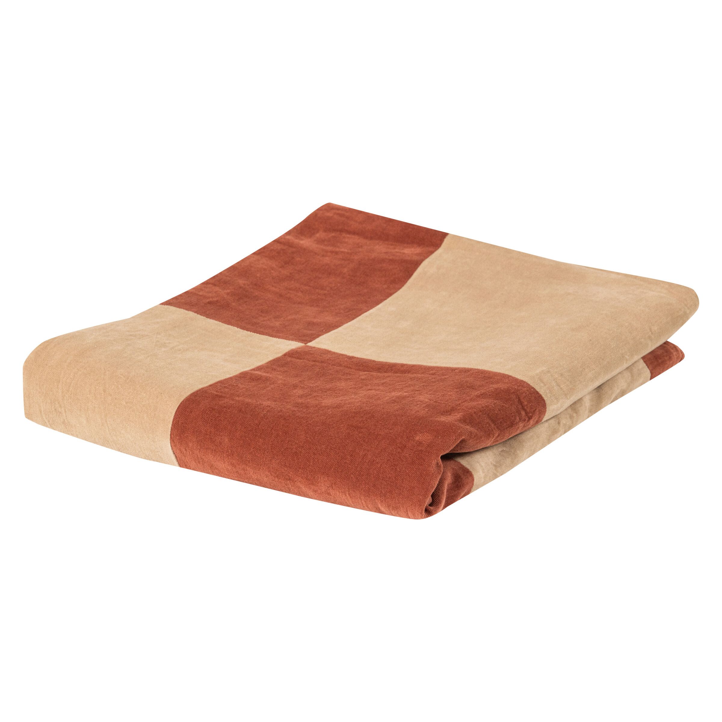 WOOOD Plaid Zena – Roestbruin/Beige, 130 × 170 cm, 100 % katoen