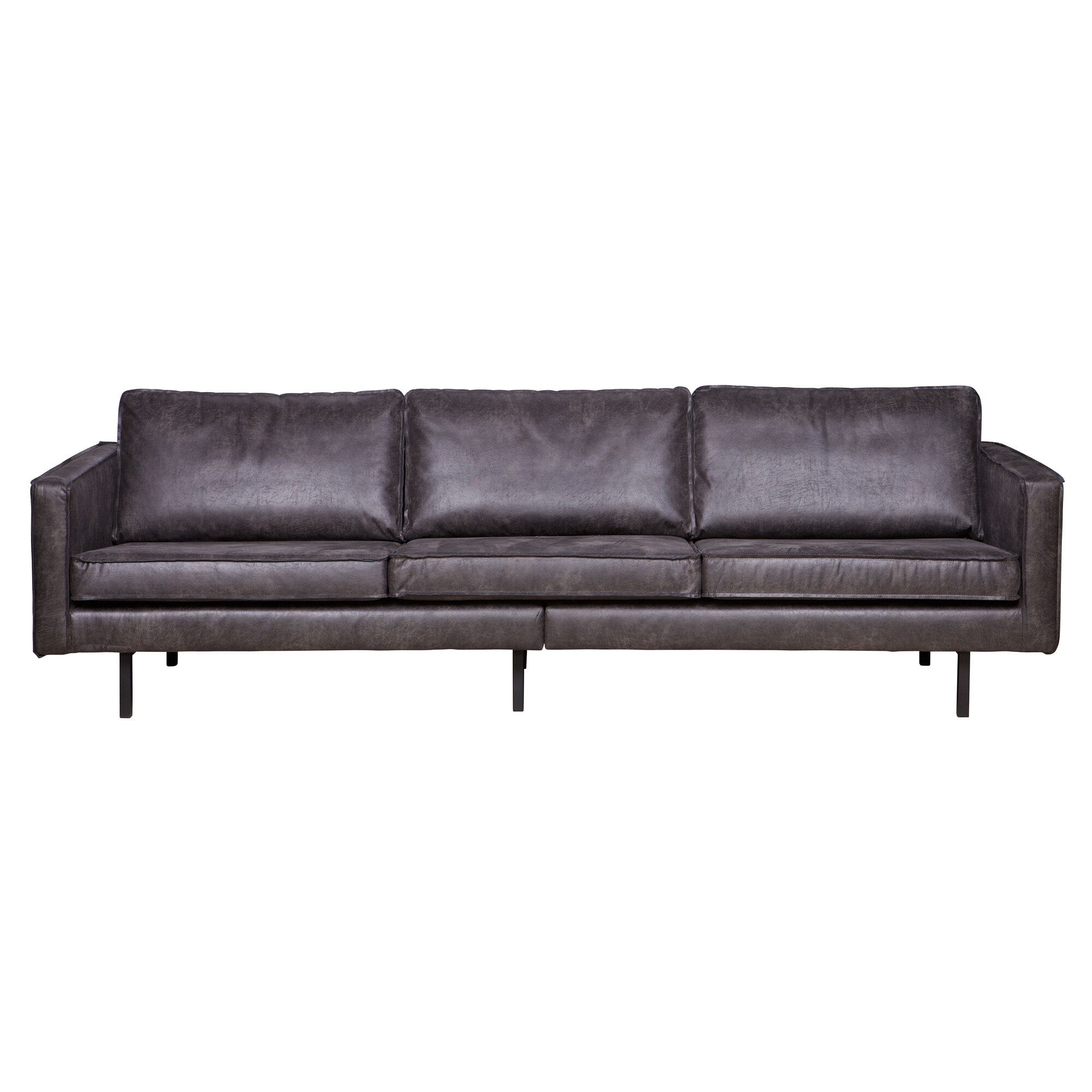 WOOOD Rodeo 3‑zits bank in antraciet – modern comfort en duurzame lederlook