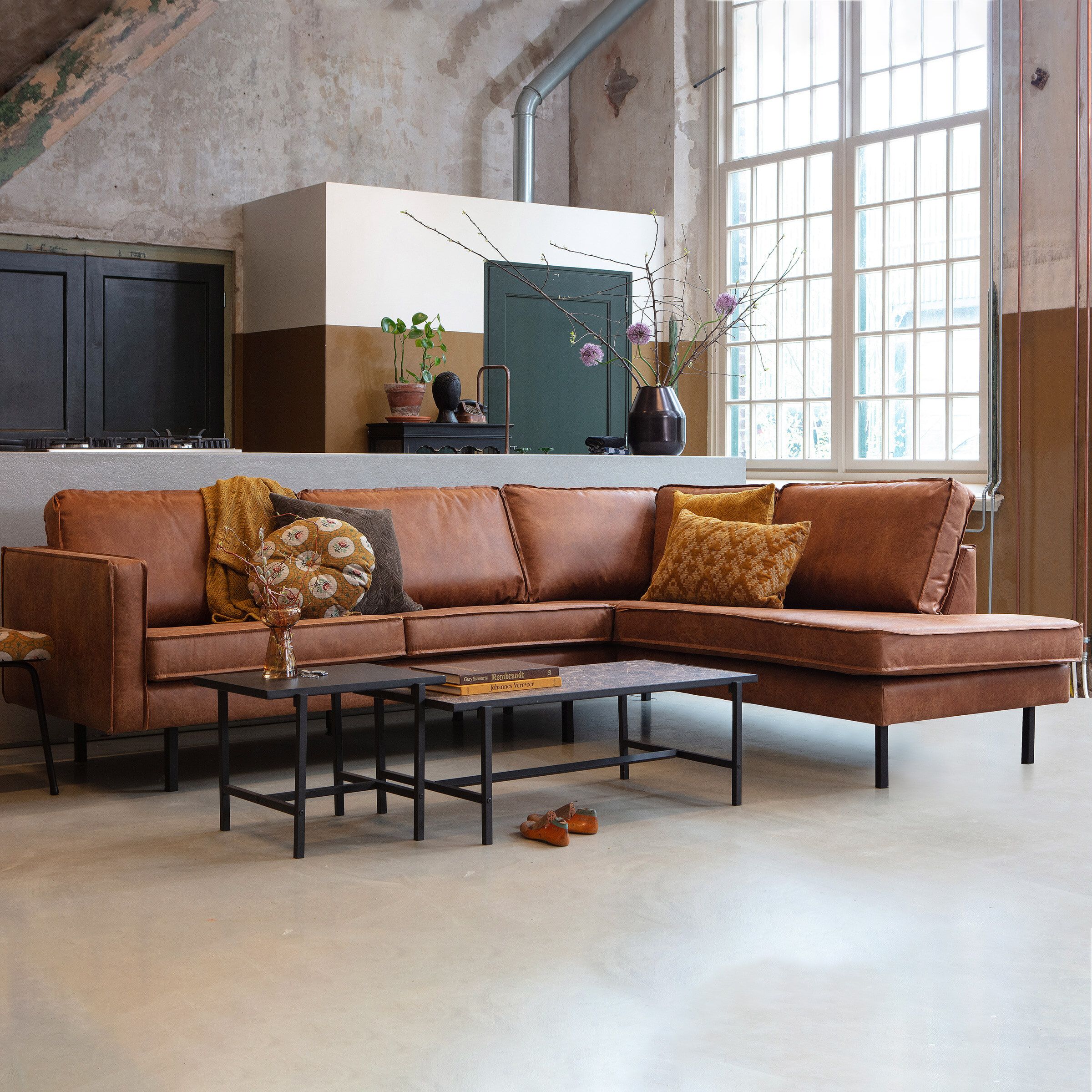WOOOD Rodeo Hoekbank Rechts – Cognac – Modern & Duurzaam Leerverhog