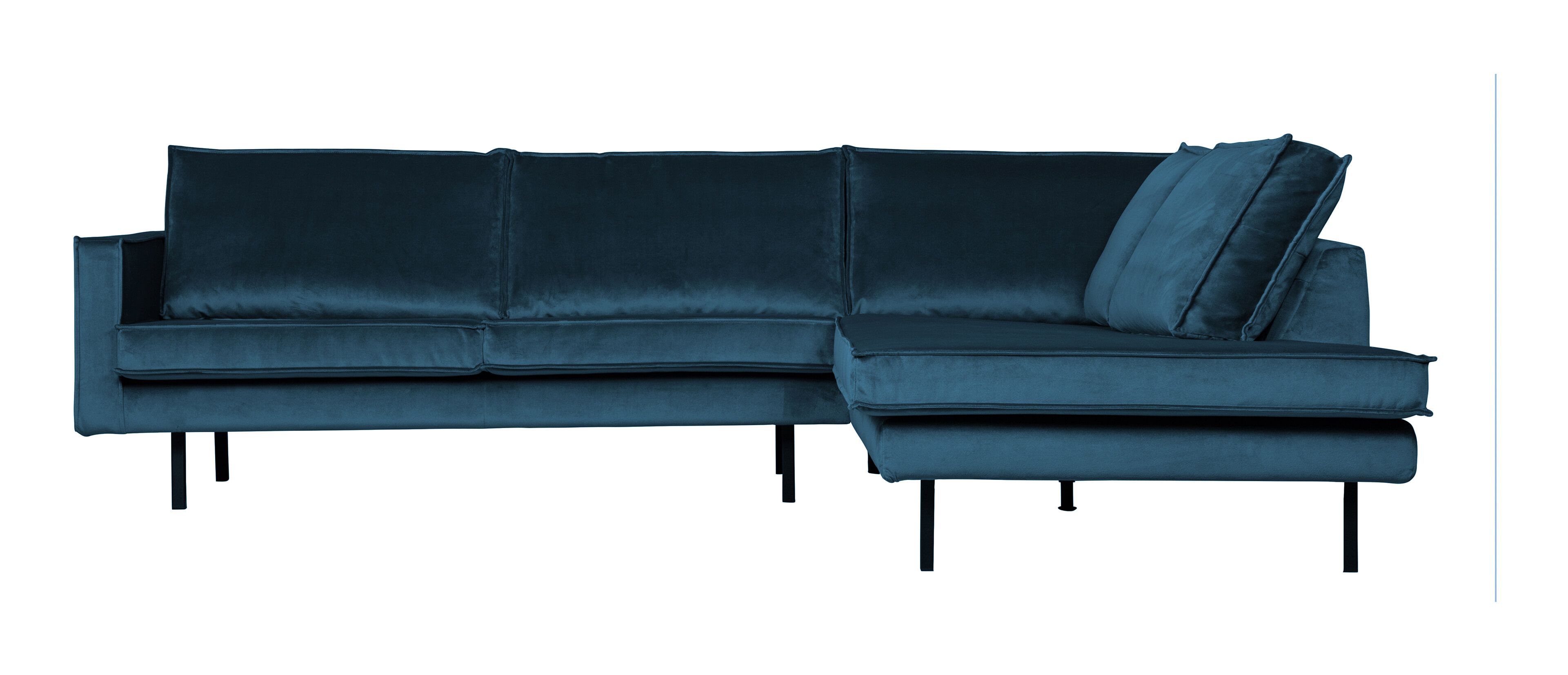WOOOD Rodeo Hoekbank Rechts in Luxe Blauw Velvet – Moderne Comfortbank