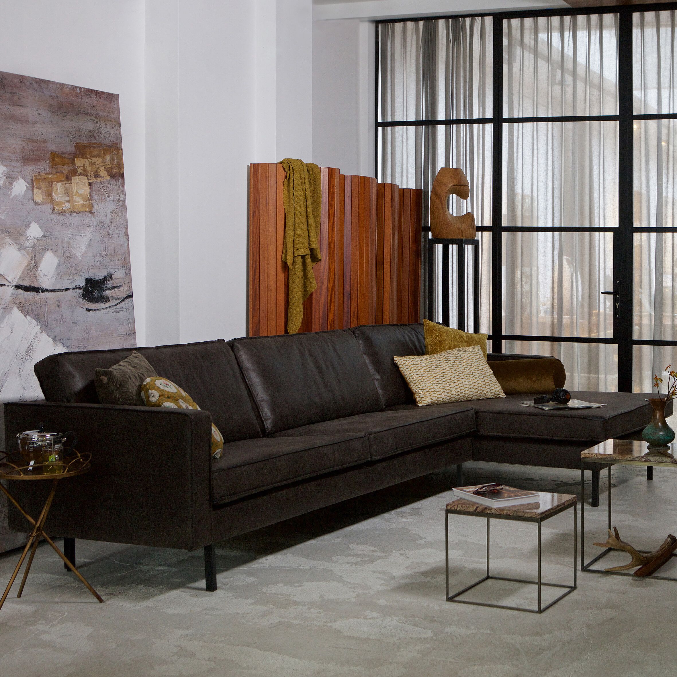 WOOOD Rodeo Loungebank Rechts – Luxe Eco Leder in Antraciet