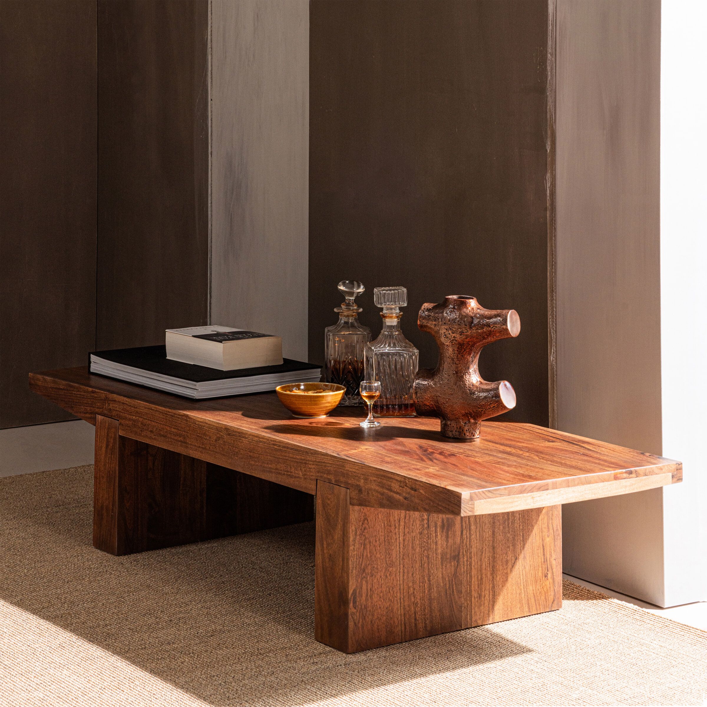 WOOOD Salontafel Eron – Strakke acaciahouten koffietafel (152 × 48 cm)