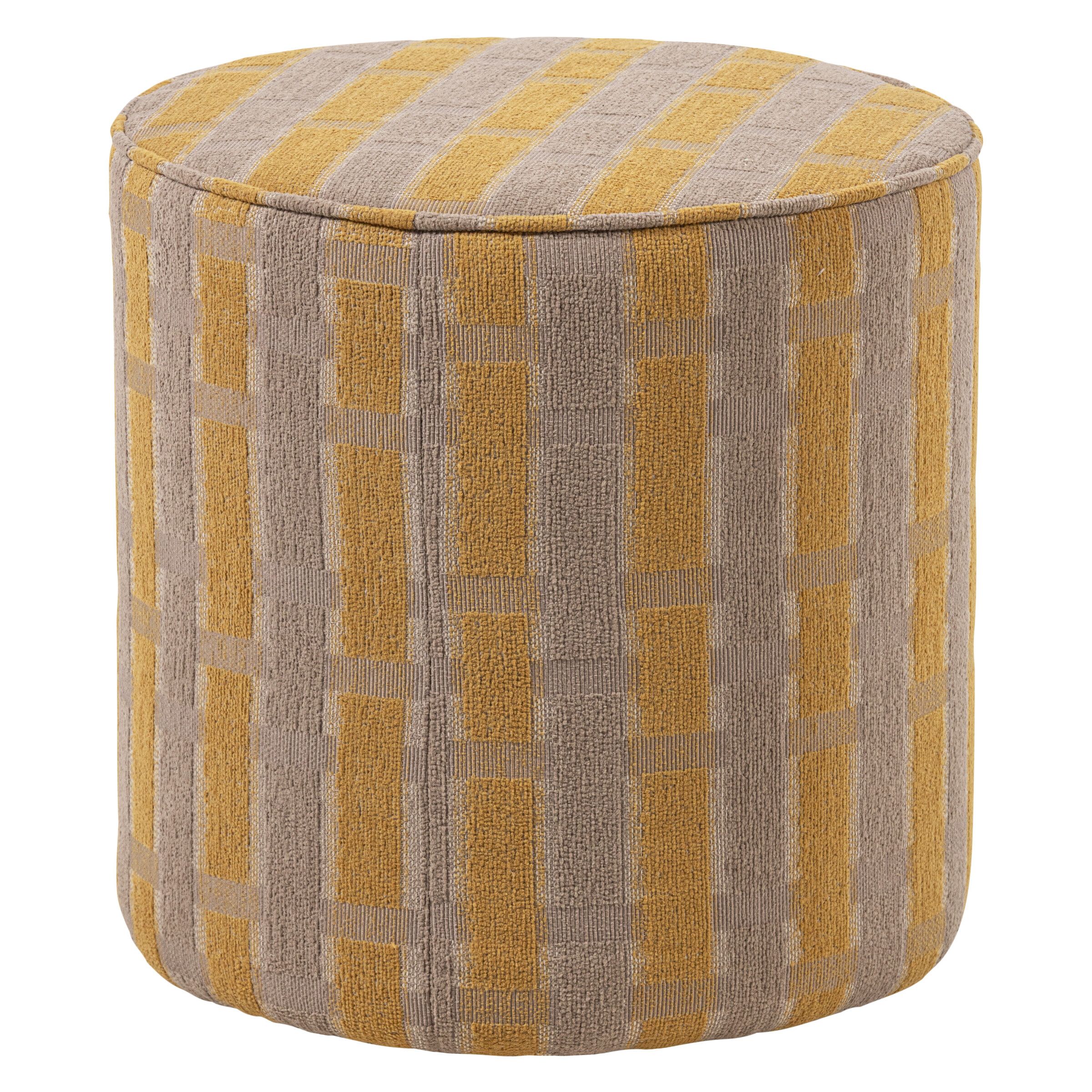WOOOD Sarli Poef – Luxe Chenille in Taupe/Geel, 46 cm