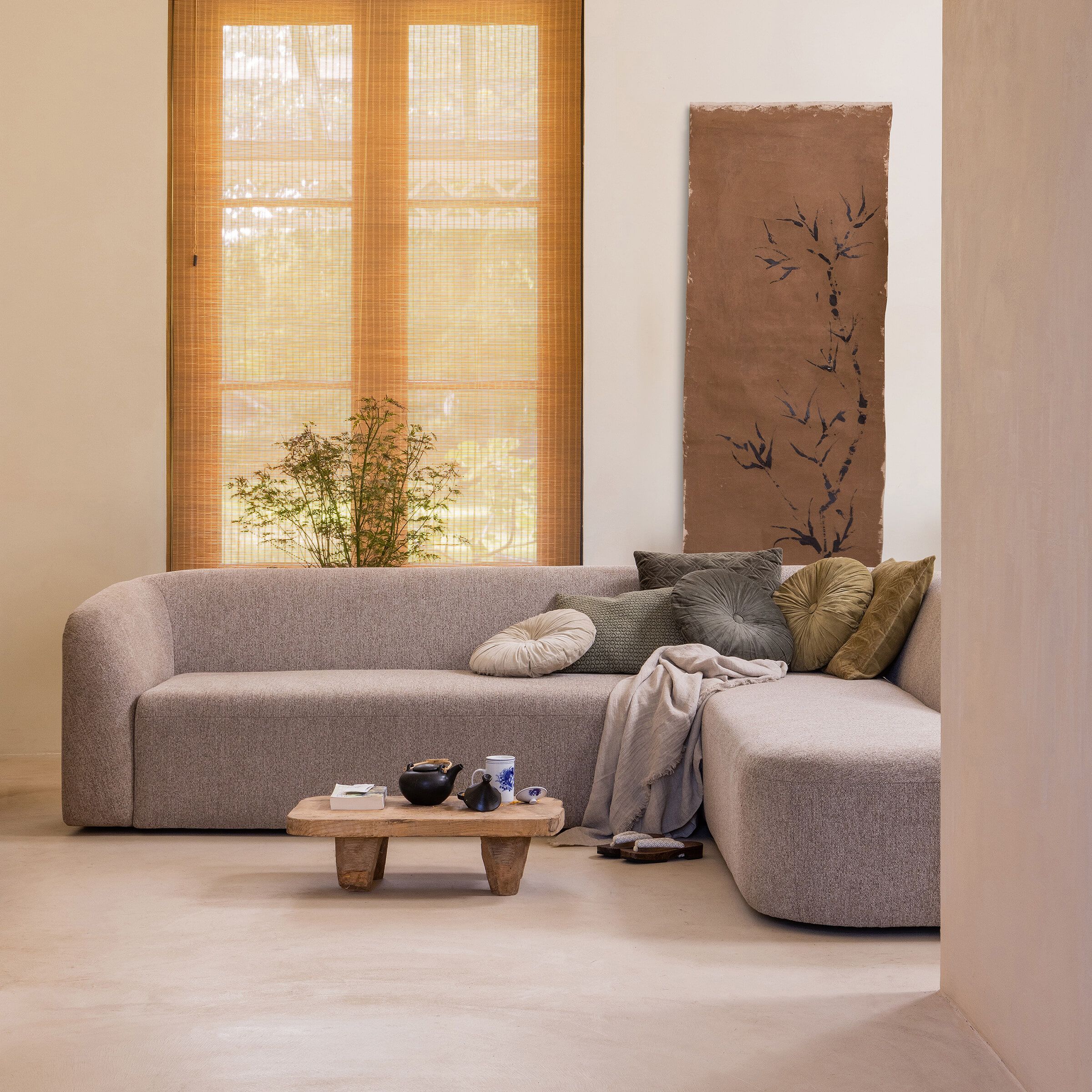WOOOD Sloping Hoekbank Rechts – Naturel Melange – Modern design met hoog zitcomfort