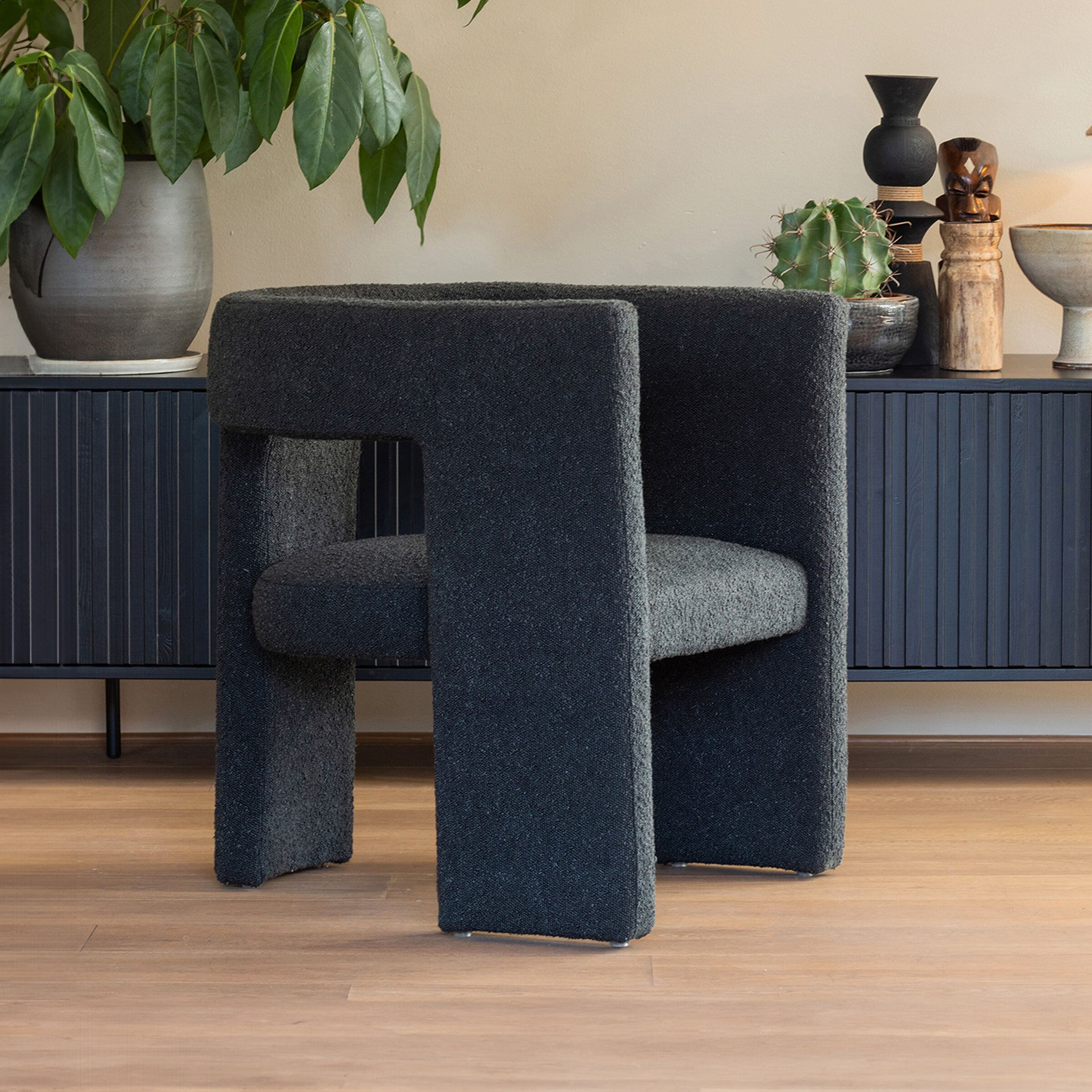WOOOD Tiwa Bouclé Fauteuil – Donkergrijs, Comfort en Modern Design