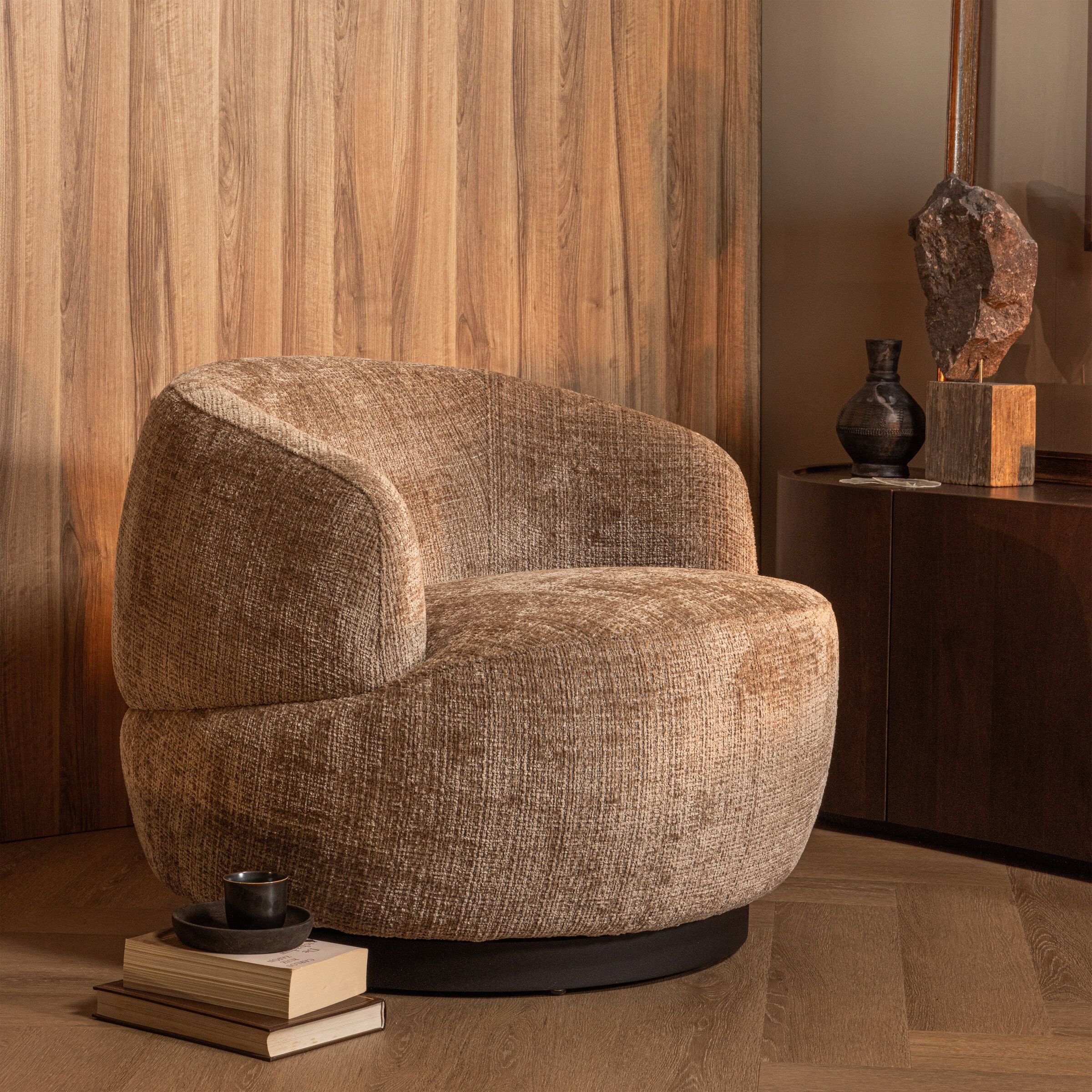 WOOOD Woolly Draaifauteuil Chenille – Zand (Japandi) – Comfort & Stijl