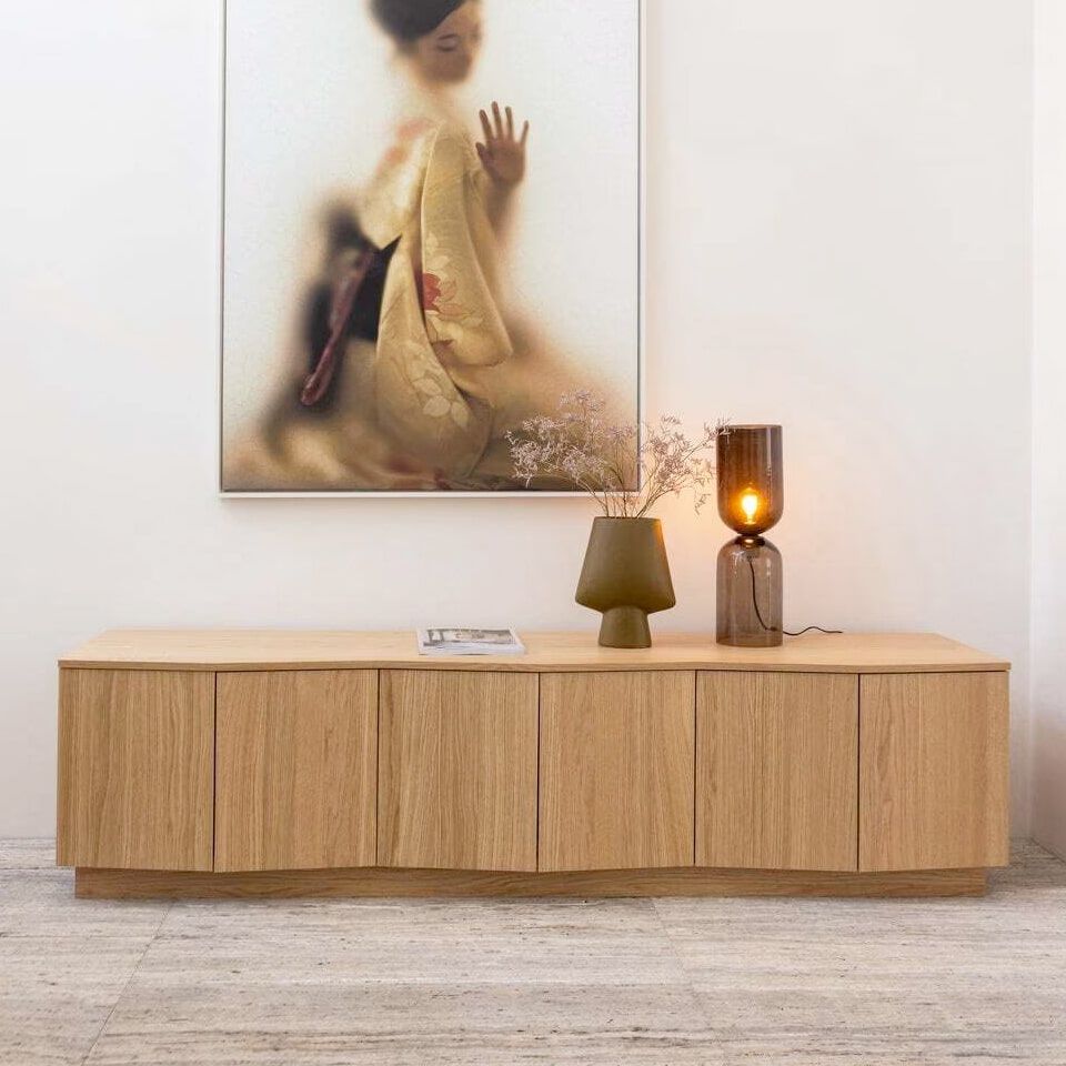 WOOOD Zuma TV‑meubel – 200 cm, eikenfineer, Japandi stijl