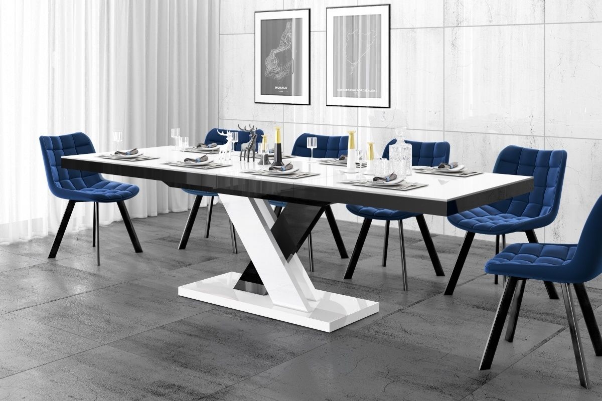 Xenon Lux uitschuifbare eettafel – Strak design in hoogglans wit & matzwart