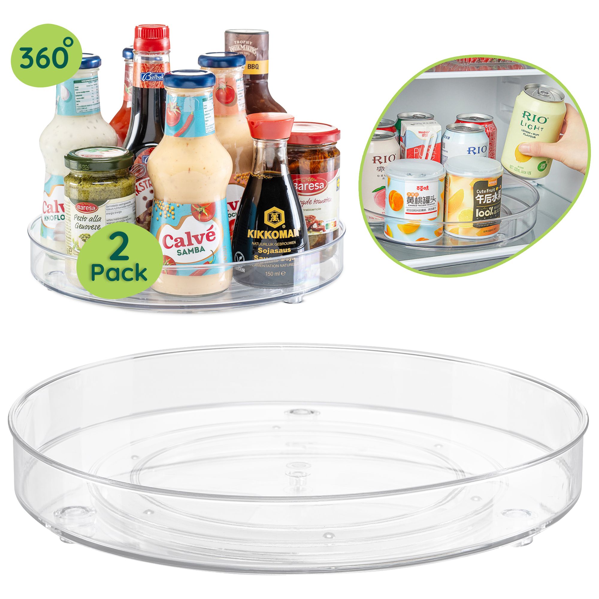 XIVADA Draaiplateau Set – 23 cm & 27 cm Transparante Lazy Susan voor Keuken, Koelkast & Badkamer