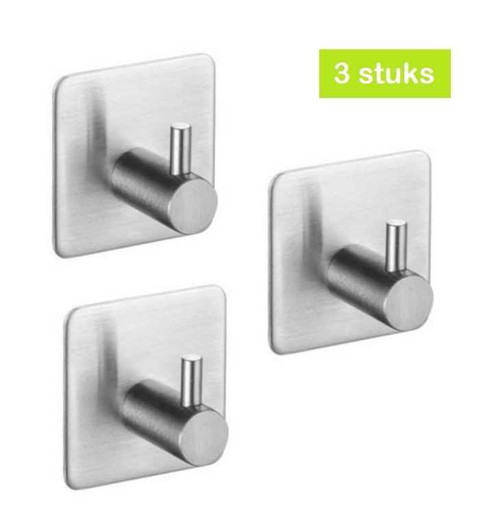 XIVADA Handdoekhaken – Zelfklevende RVS Haakjes in Zilver, Set van 3