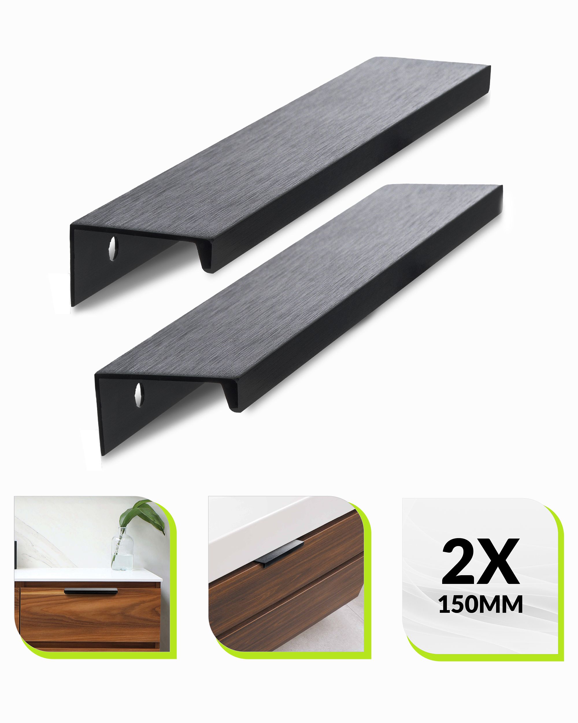 XIVADA Handgreep Zwart – Strakke aluminium grepen met 128 mm boorafstand (set van 2)