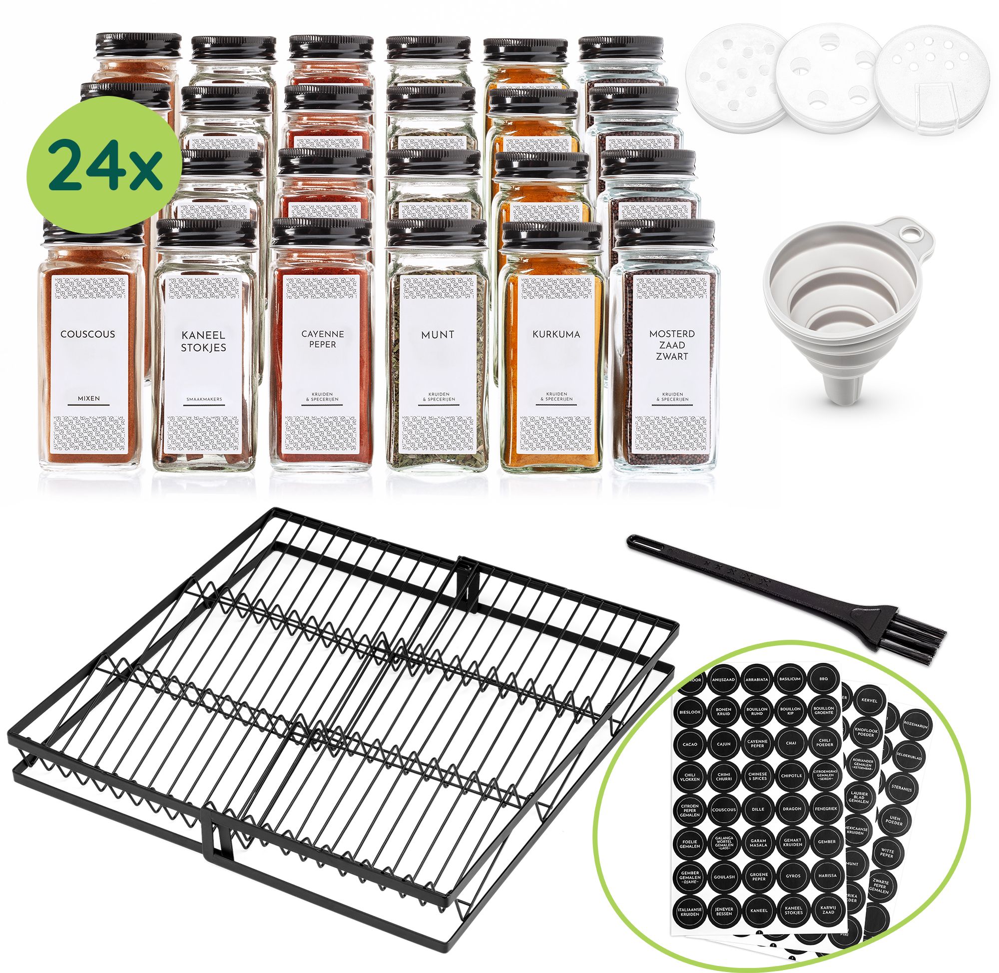 XIVADA Kruidenrek met 24 glazen potjes – Alles‑in‑1 organizer voor een opgeruimde keukenlade