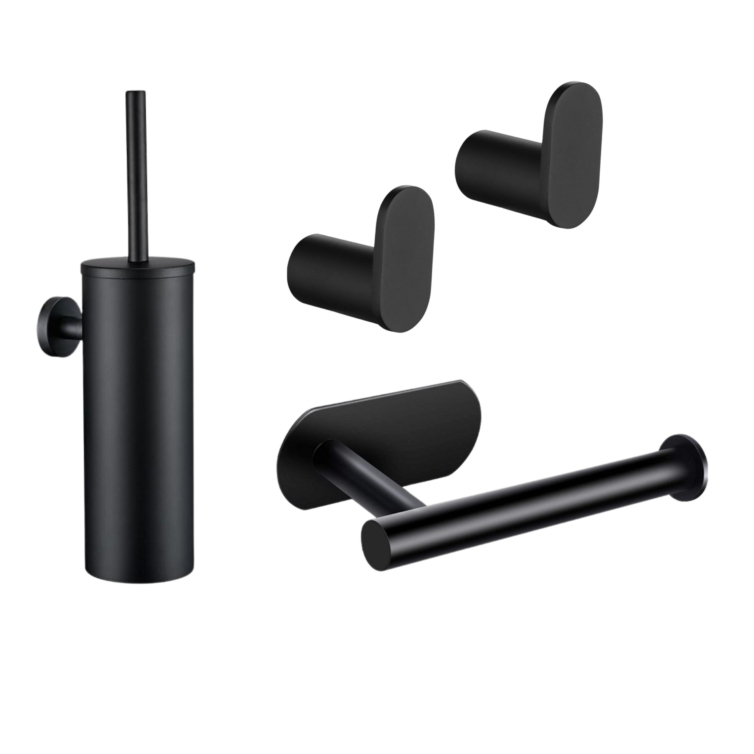 XIVADA Toiletaccessoires Set – Strakke Zwarte RVS Finish, 4‑delig