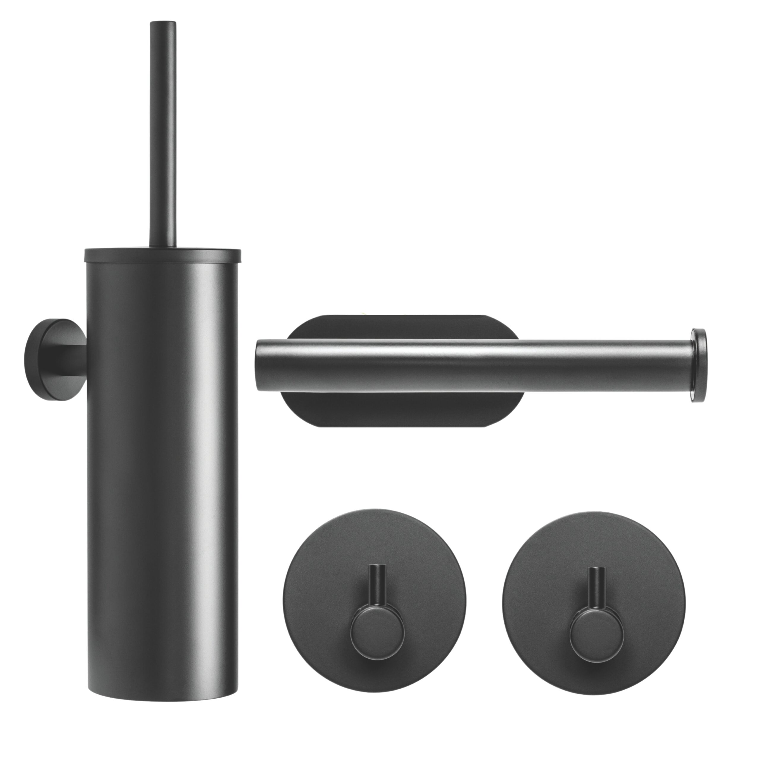 XIVADA Toiletset Zwart – Complete Set WC‑rolhouder, Handdoekhaak & Toiletborstel