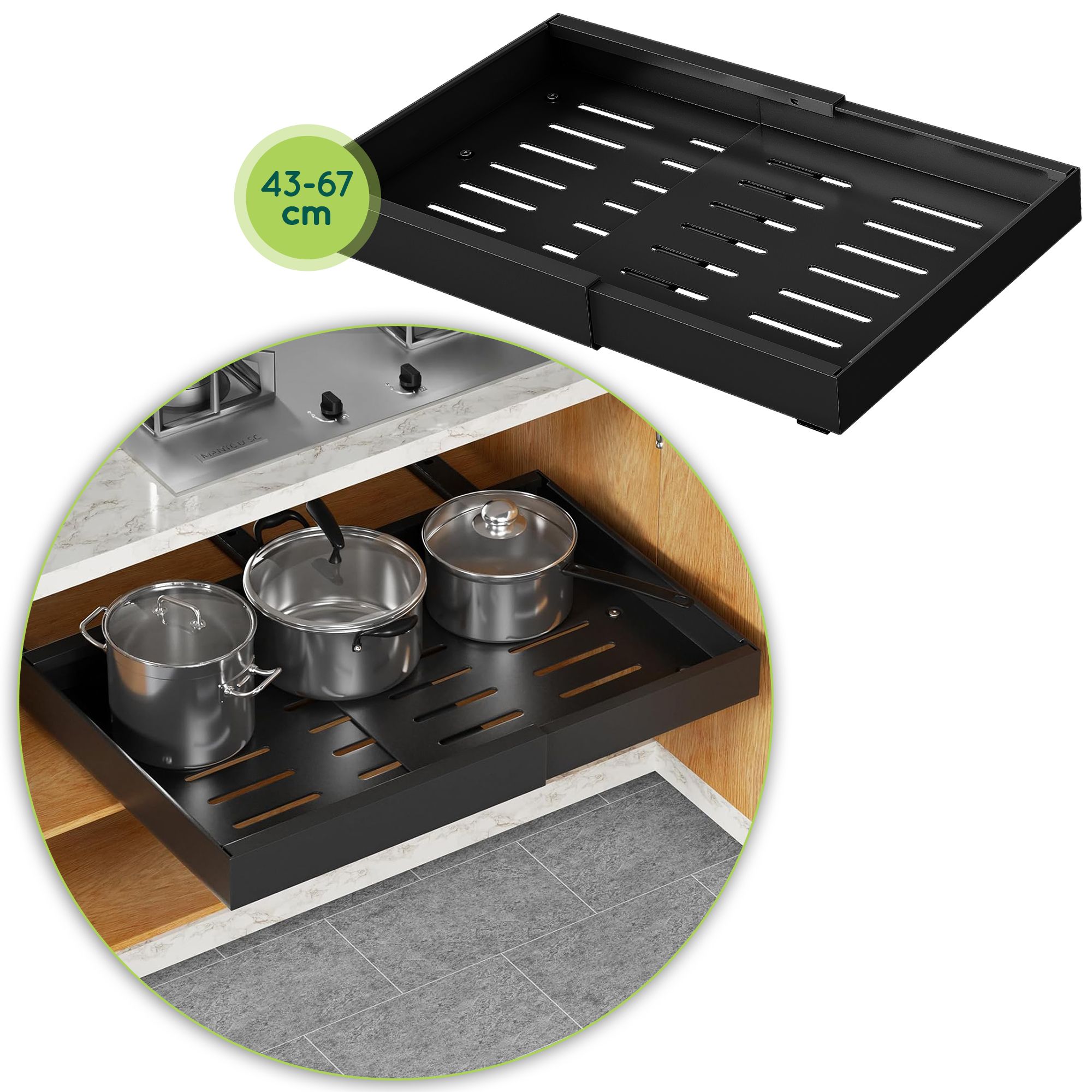 XIVADA Verstelbare Keukenschuiflade – Zwarte Aluminium Organizer