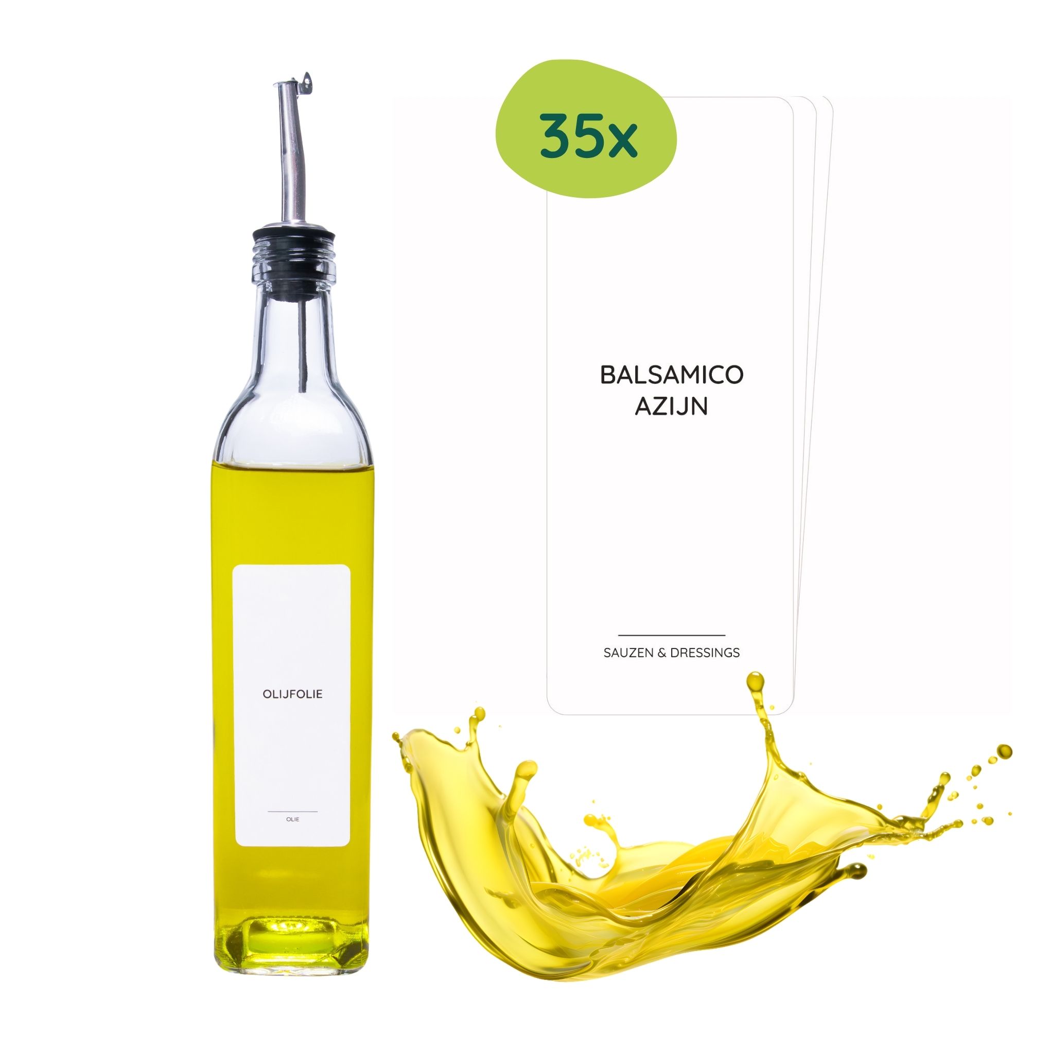 XIVADA witte labelset voor olie, sauzen & dressings – strak overzicht in één hand