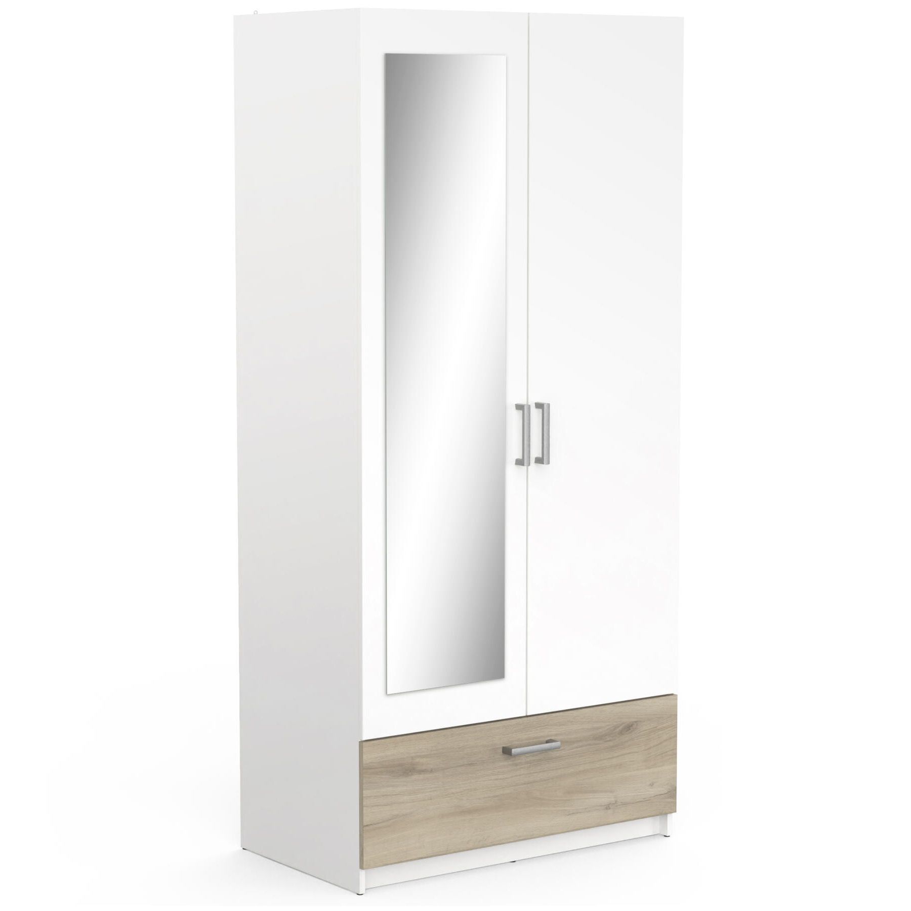 Young Furniture Ready Kledingkast 90 cm – Wit met Kronberg eiken & Spiegeldeur