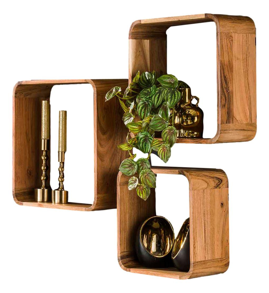Zaloni wandrek set van 3 – modern acaciahouten opbergsysteem