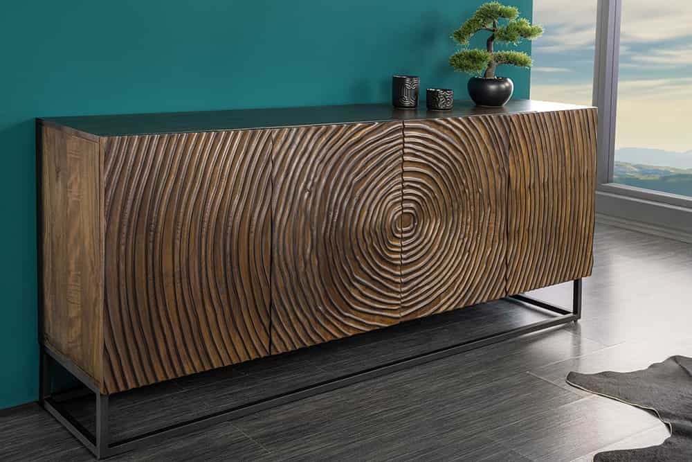 Zen Circles Dressoir 180 cm – Donkerbruin Mangohout 3D Design van Invicta Interior