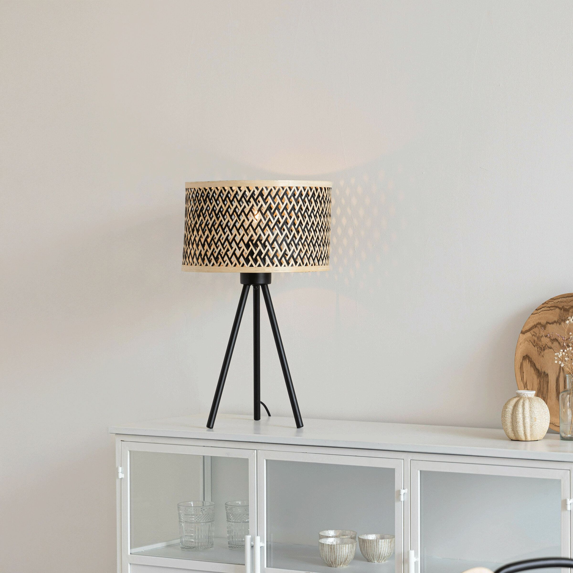 ZILT Abou Bamboe tafellamp 55 cm – natuurlijke verlichting in beige en zwart
