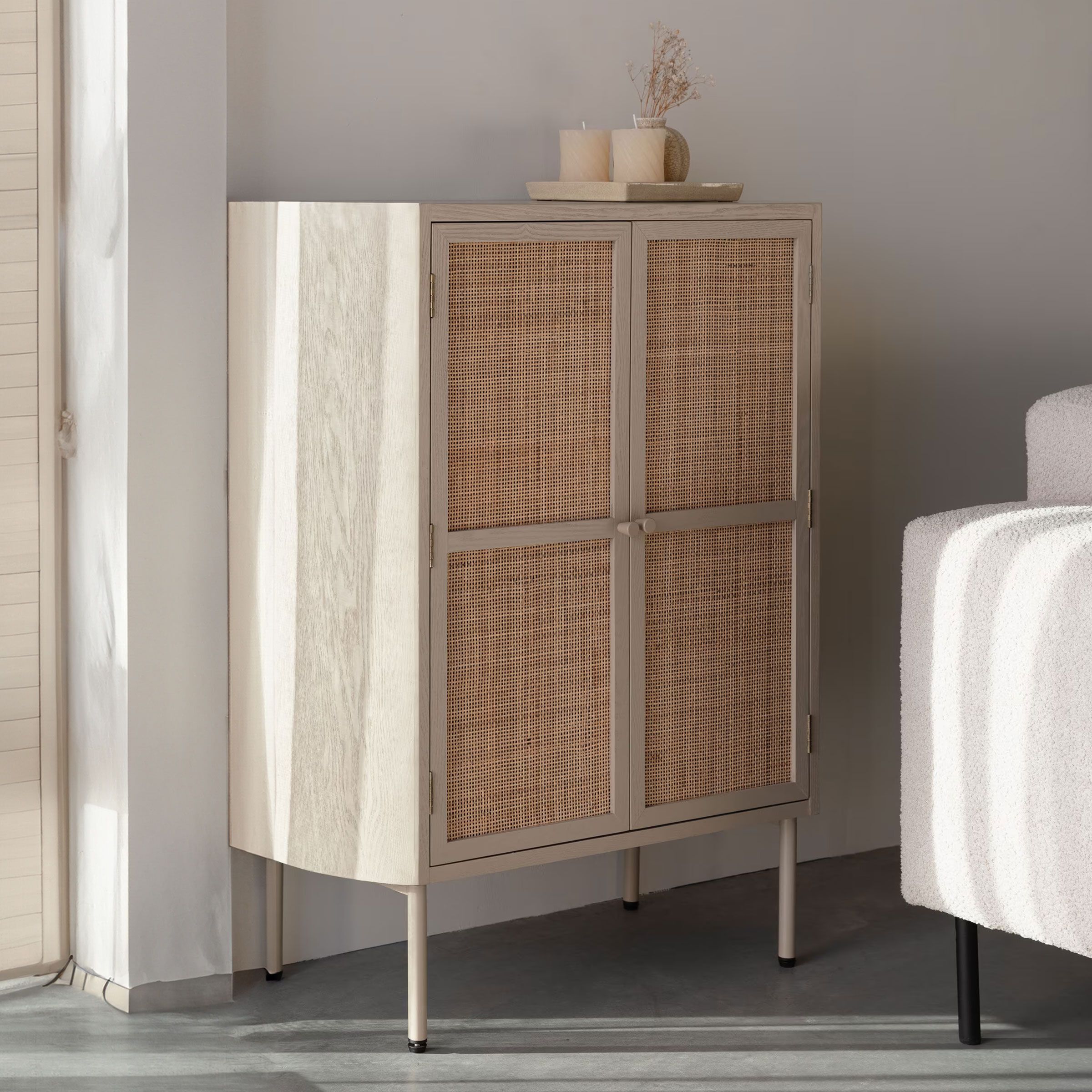 ZILT Amaya Opbergkast Meja Rattan – Beige, 100 × 80 cm | Japandi stijl