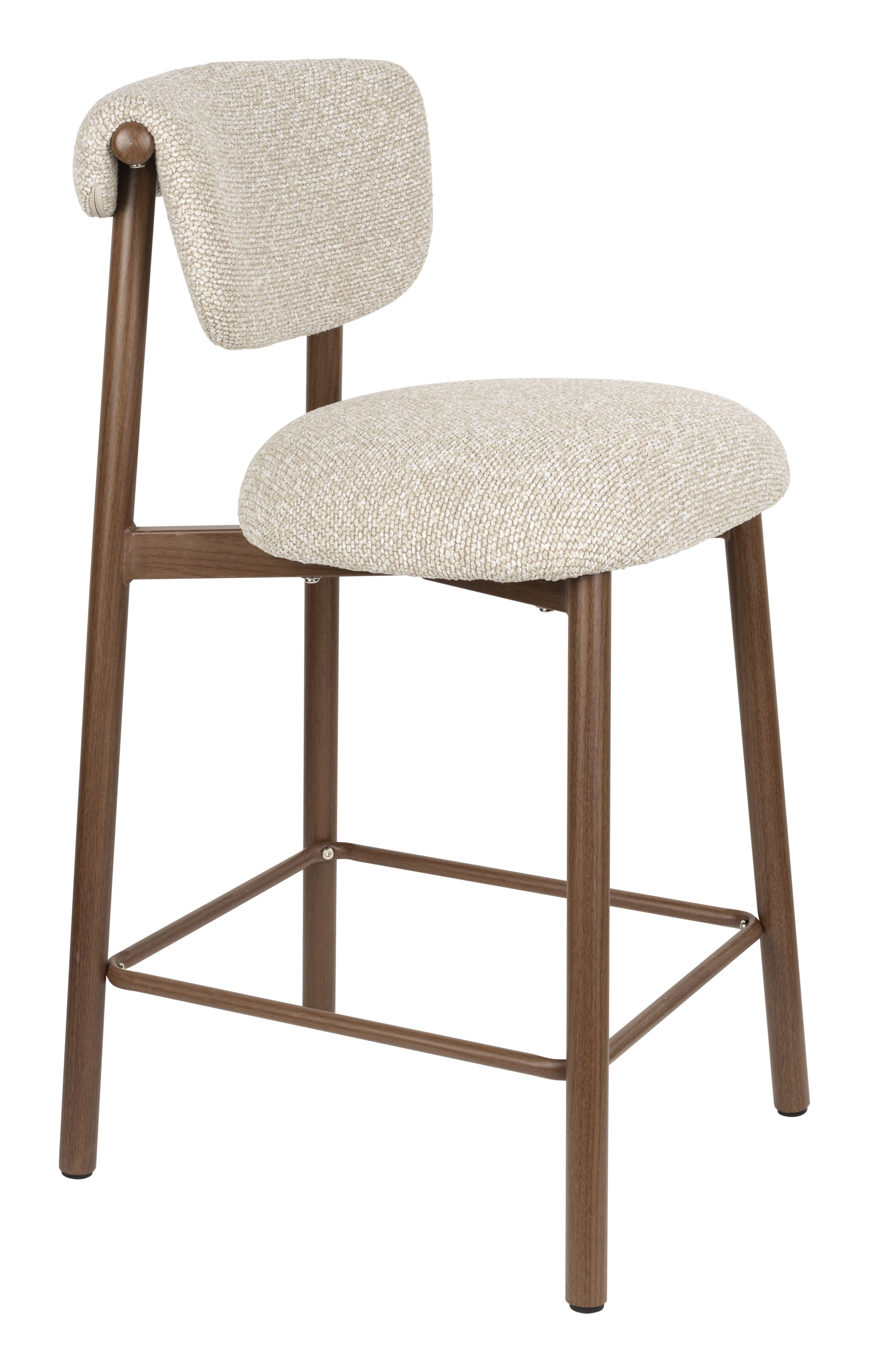 ZILT Barstoel Jeremy – Natuurlijke geweven stof, robuust houten frame, 66 cm zithoogte