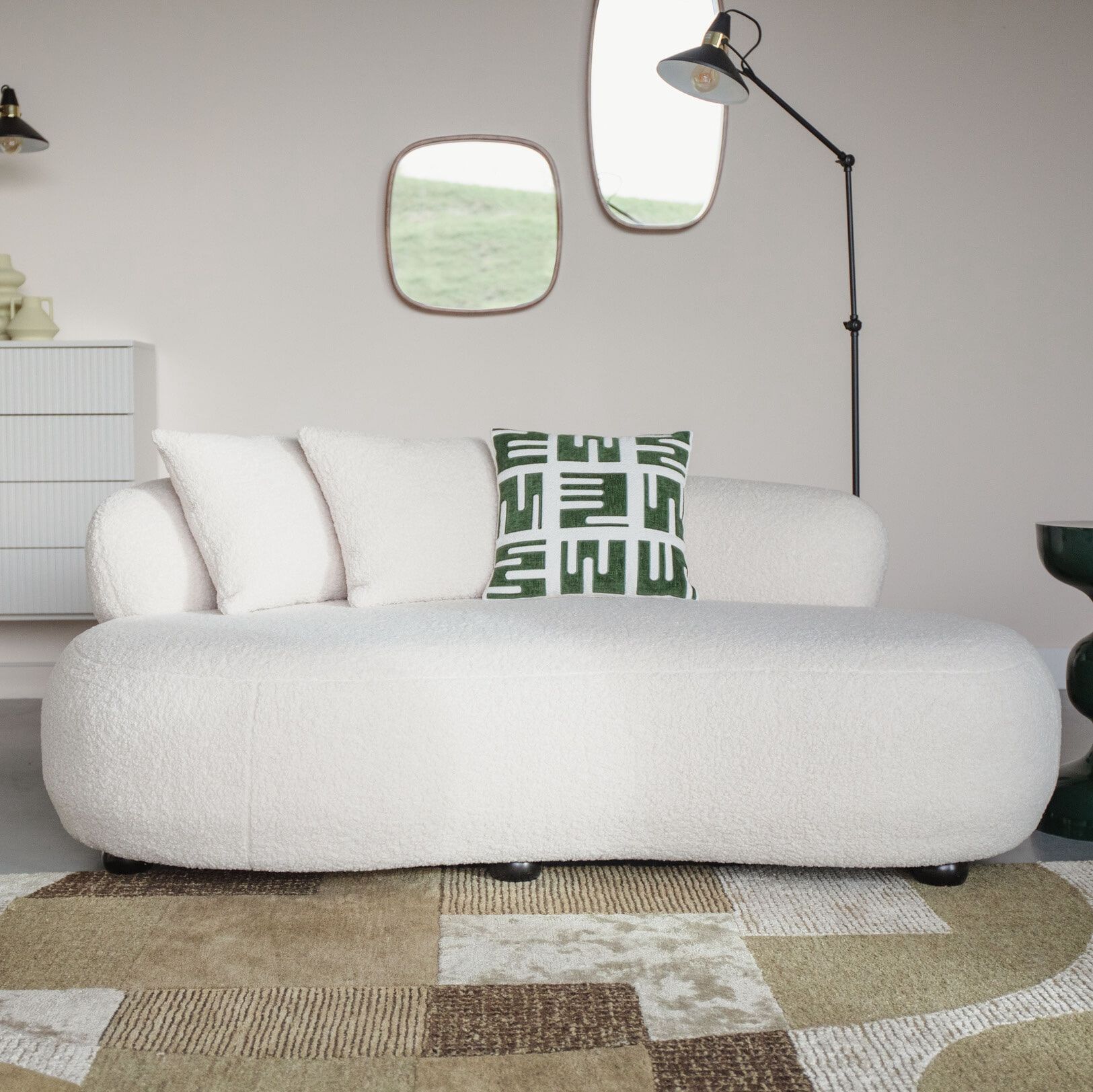 ZILT Cheron Teddy 2‑zitbank 185 cm – Luxe wit comfort voor elke woonkamer
