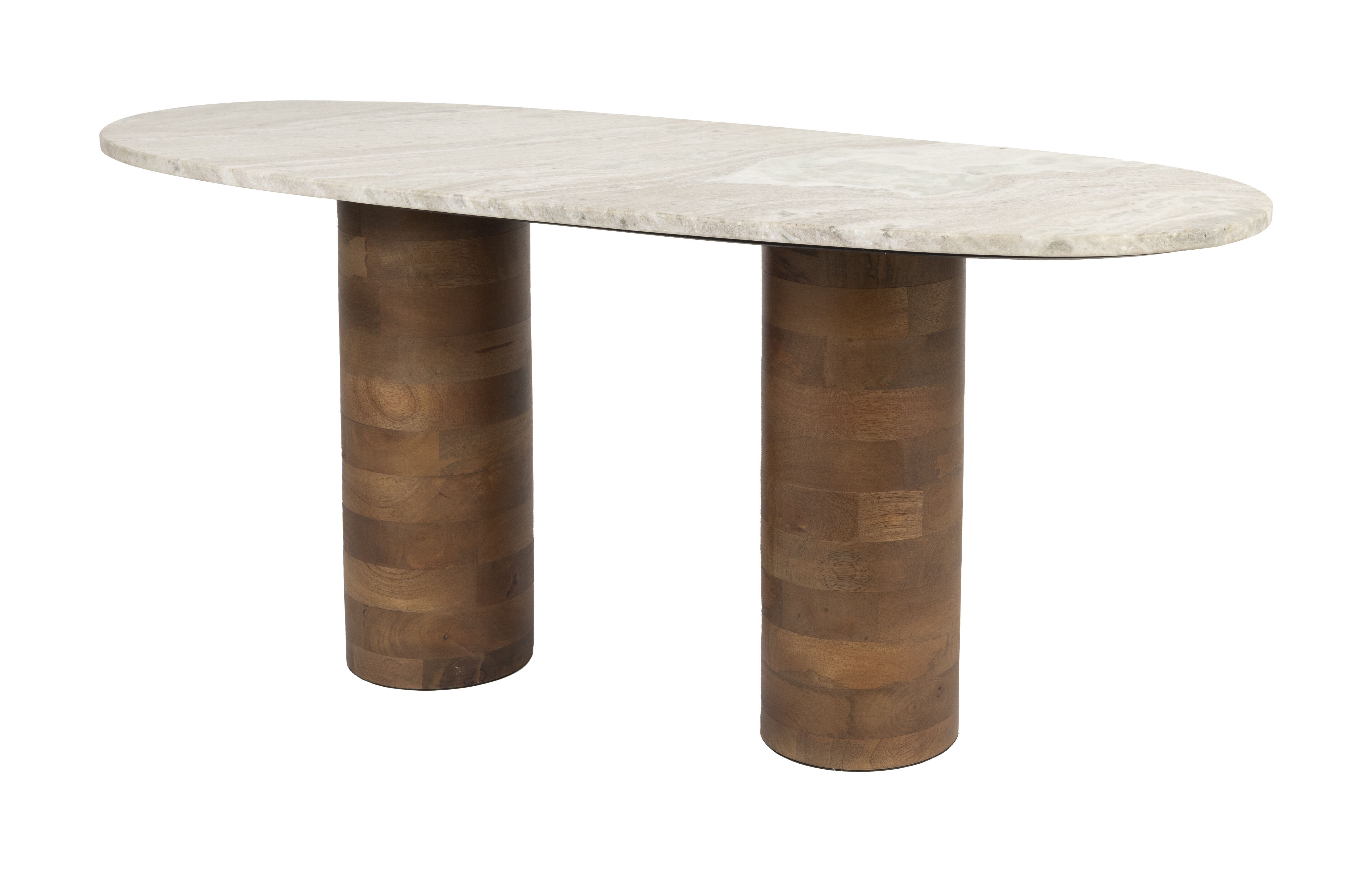 ZILT Danicia Salontafel – Marmer‑blad & Mangohout, Ovaal, 100 × 40 cm, Beige (Japandi)