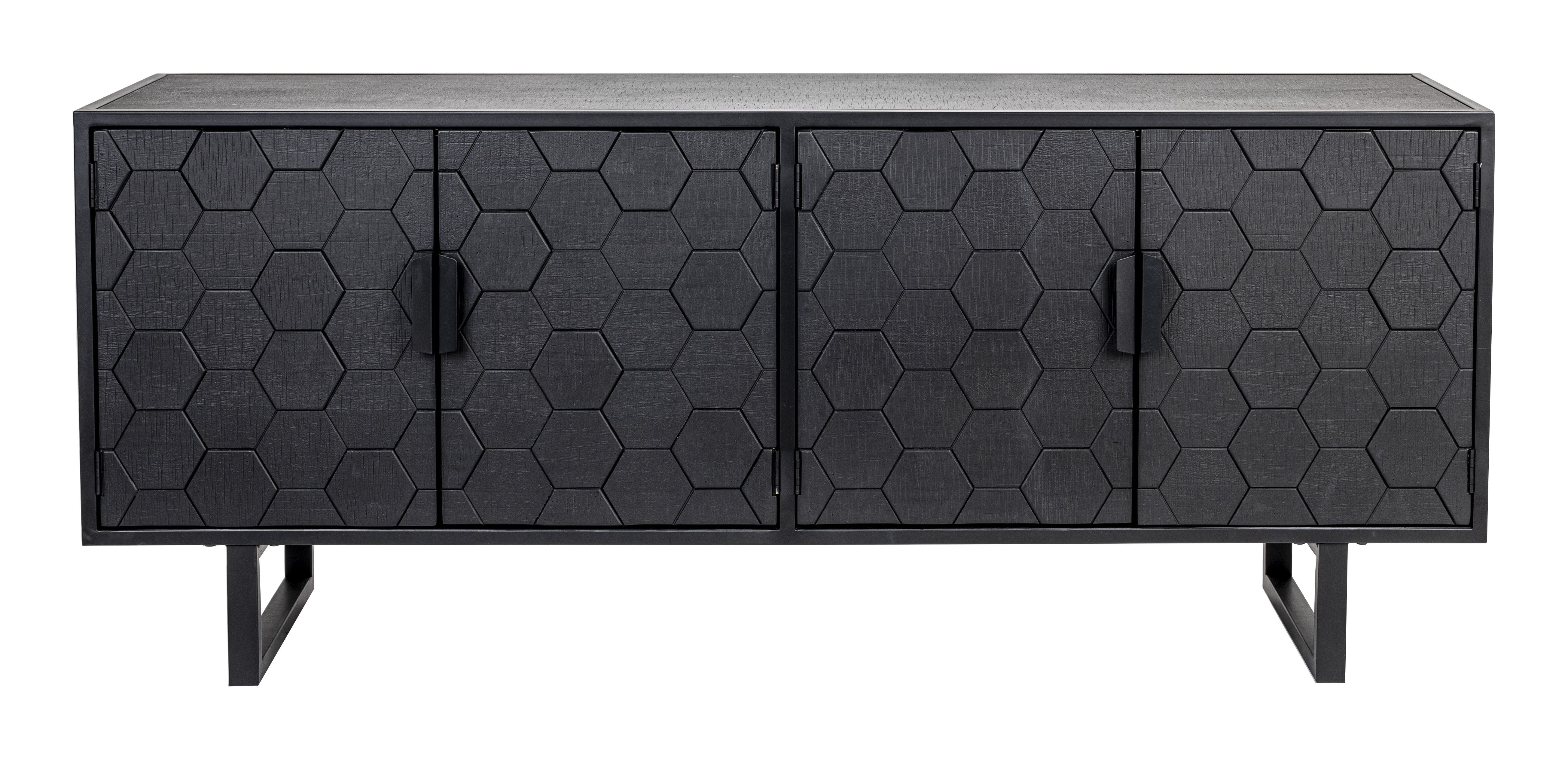 ZILT Derrius Dressoir in Dennenhout – Strak Zwart, 140 cm breed