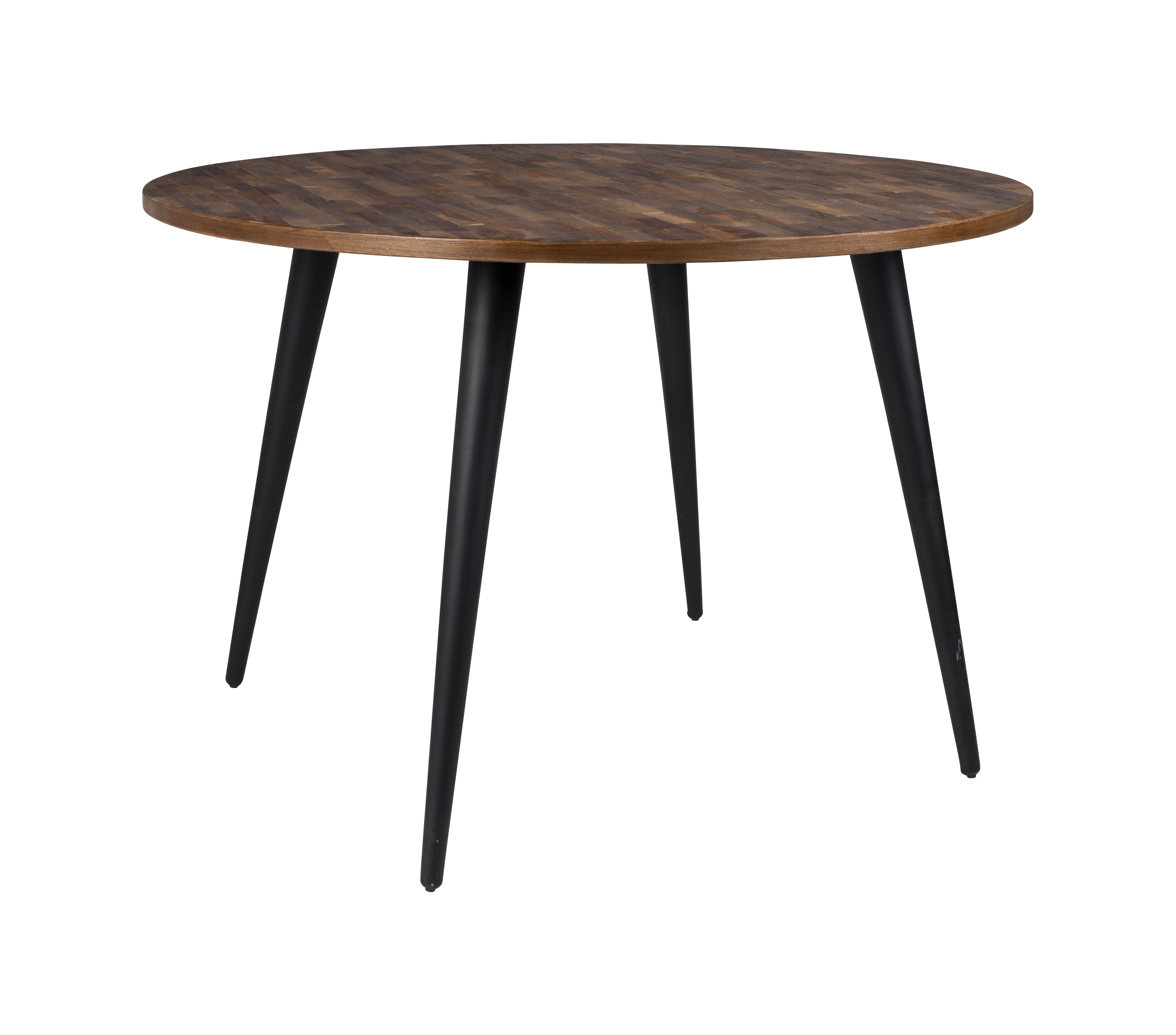 ZILT Manny ronde eettafel 110 cm – duurzaam teakhout met zwarte stalen poten