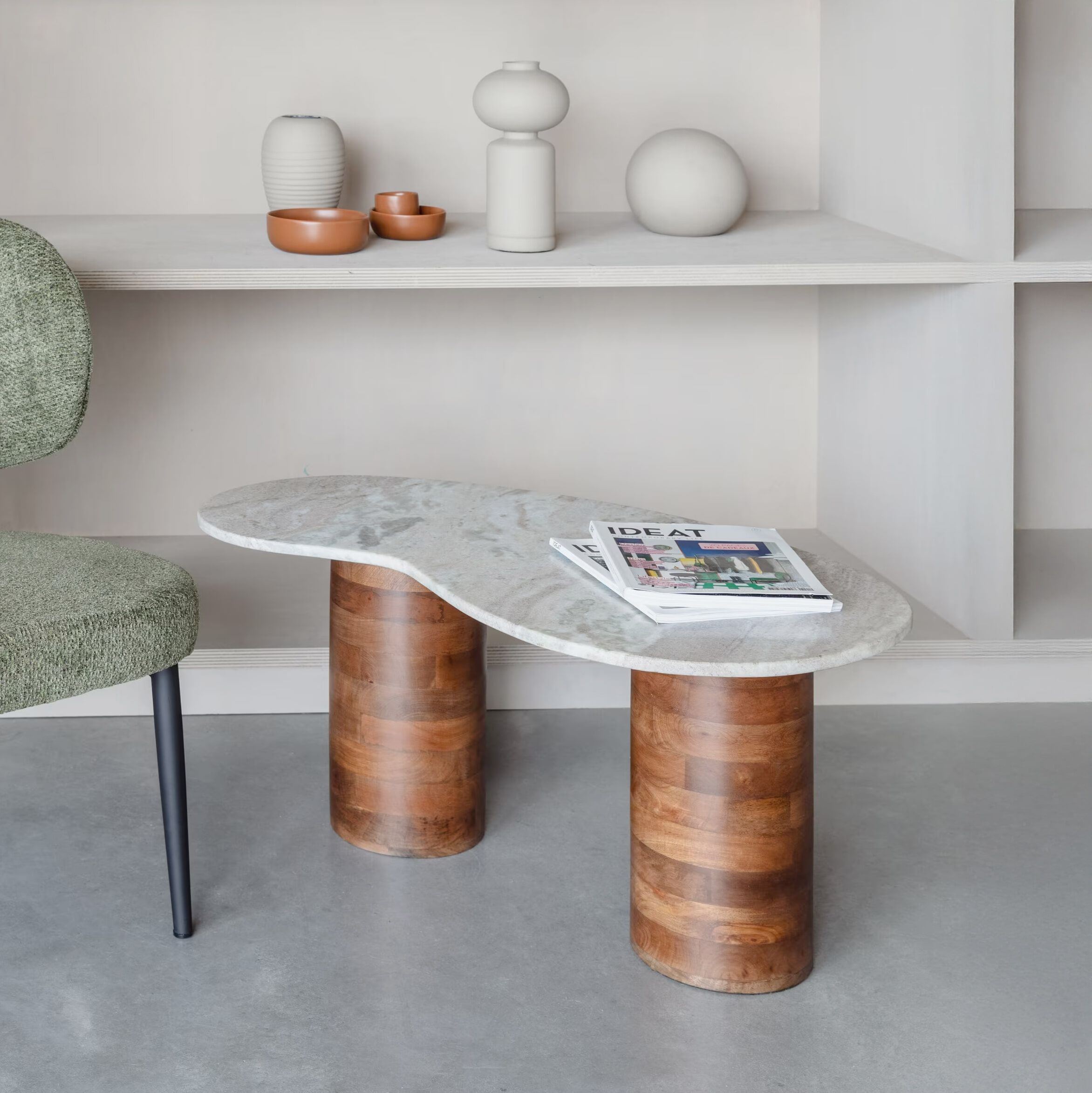 ZILT Organische Salontafel Patty – Strak design in marmer en mangohout, wit