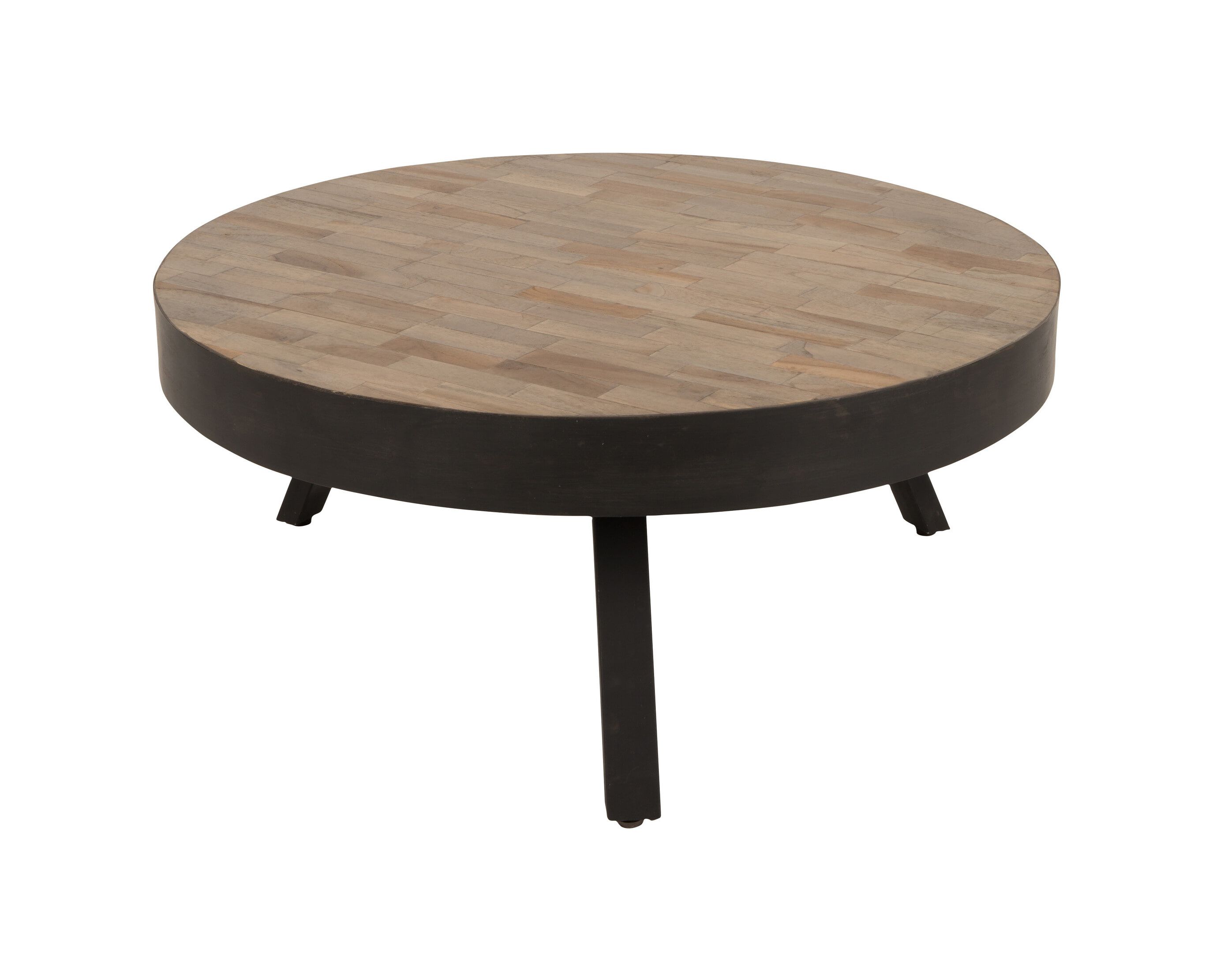 ZILT Raudel Rond 74 cm Salontafel – Stijlvol Zwart met Gerecycled Teakhout