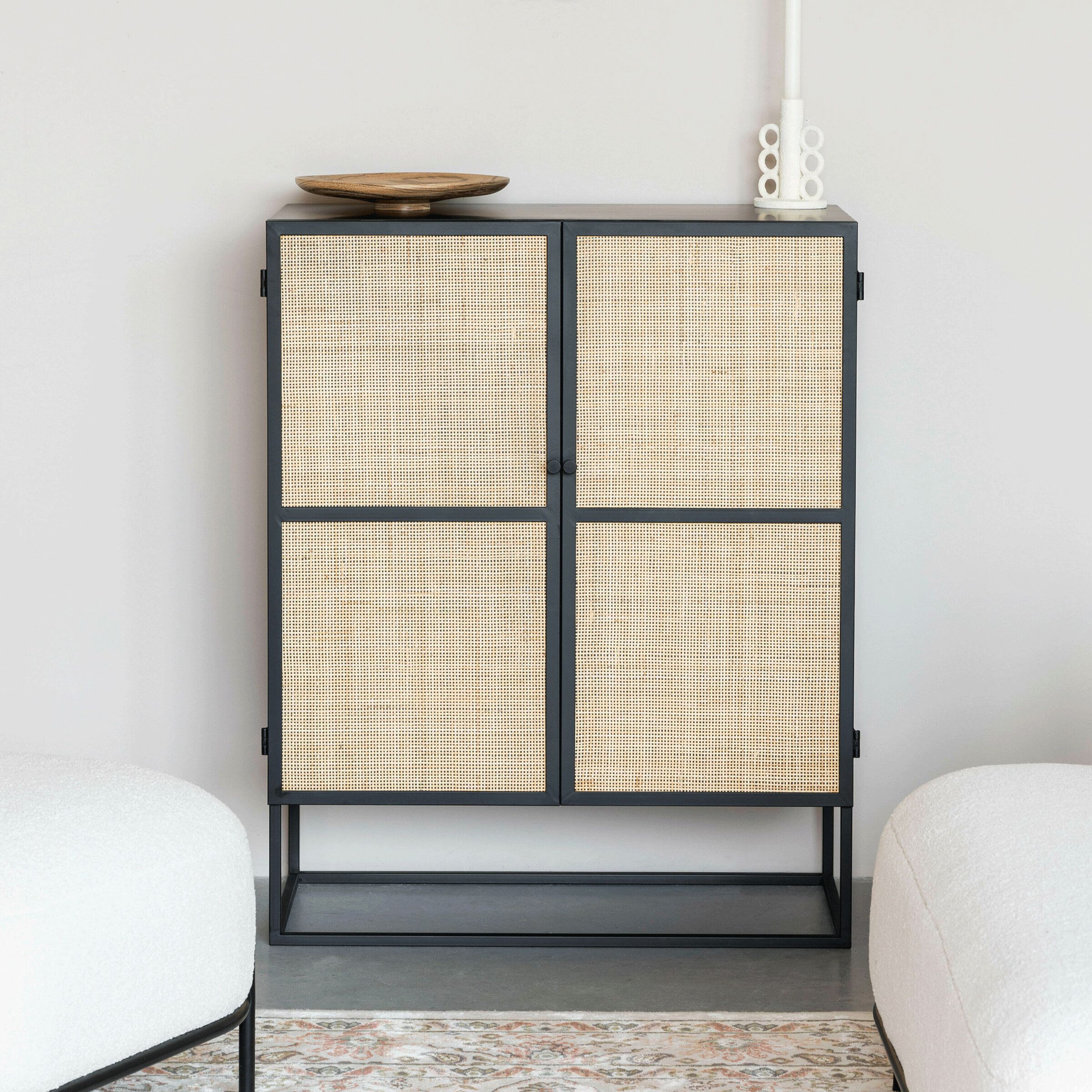 ZILT Richie Opbergkast met Webbing – Stijlvolle Opbergoplossing in Beige & Zwart