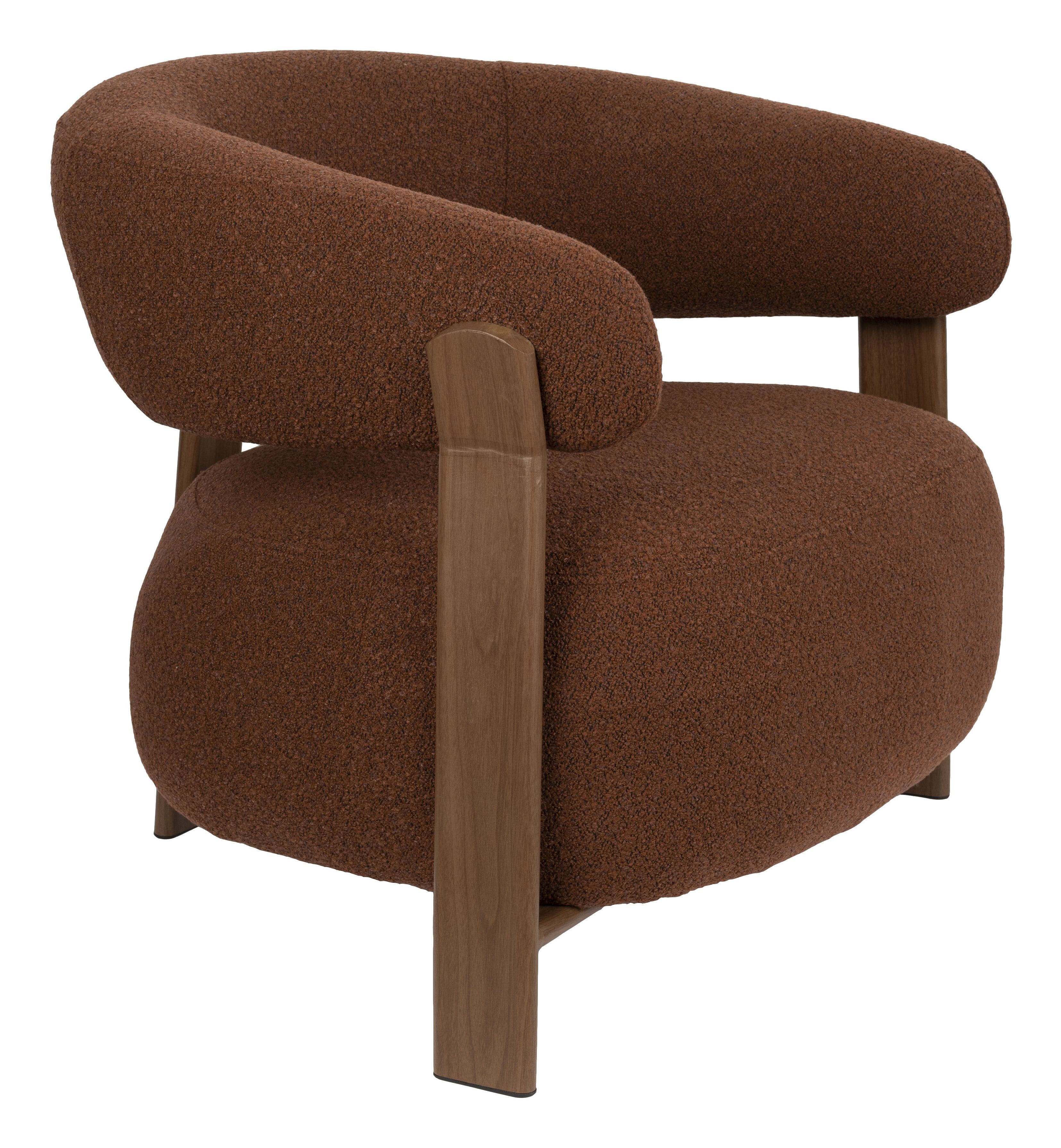 ZILT Rosemarijn Fauteuil – Warm Houtlook en Grof Geweven Stof in Bruin