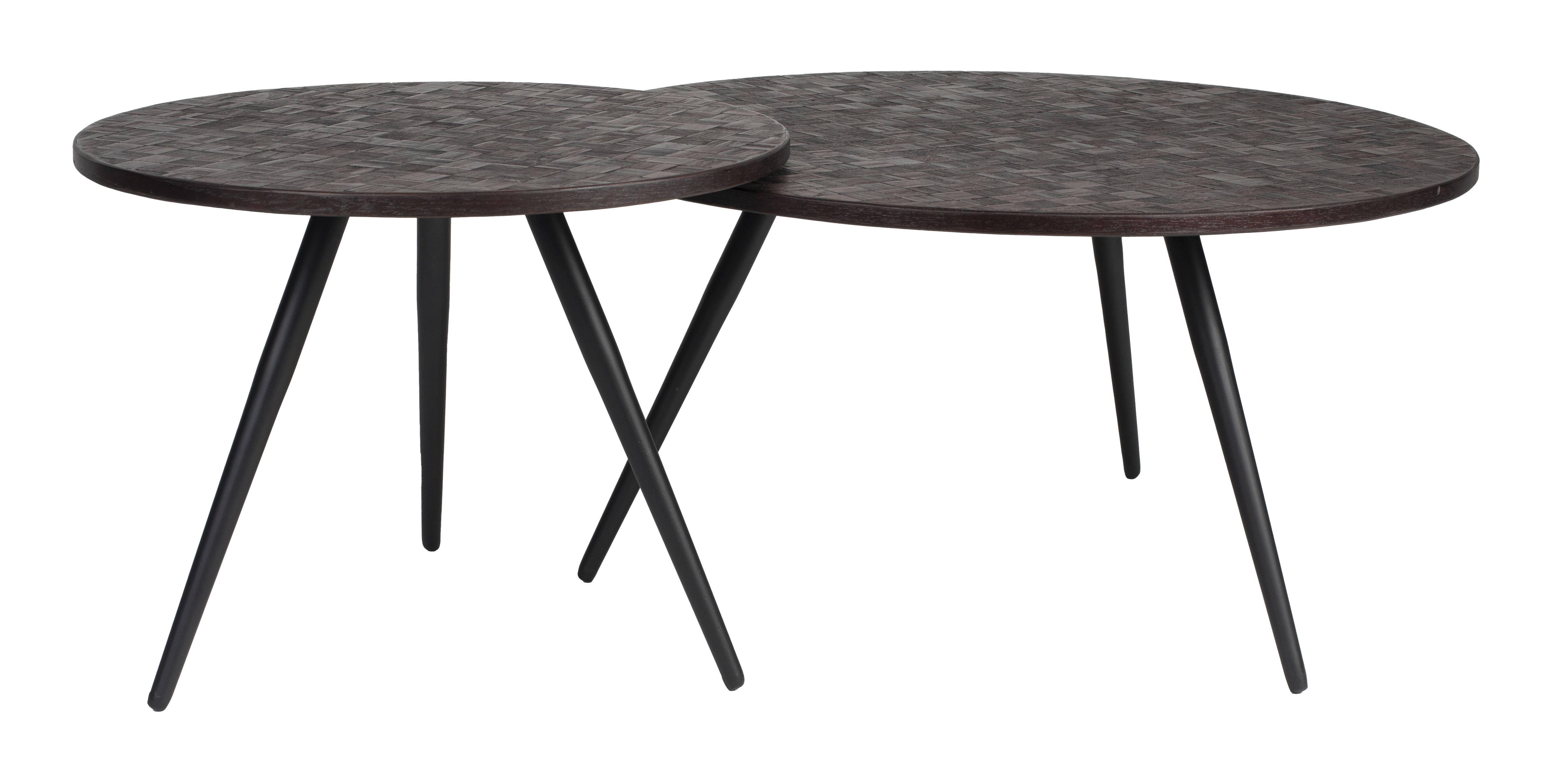 ZILT Salontafel Yasmijn Teakhout – Elegante set van 2 ronde bijzettafels