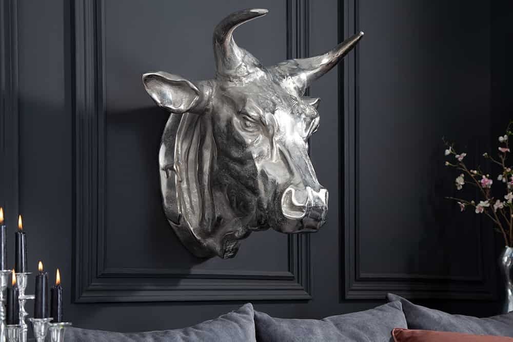Zilveren Stierenkop Wanddecoratie TORERO – 65 cm | Invicta Interior
