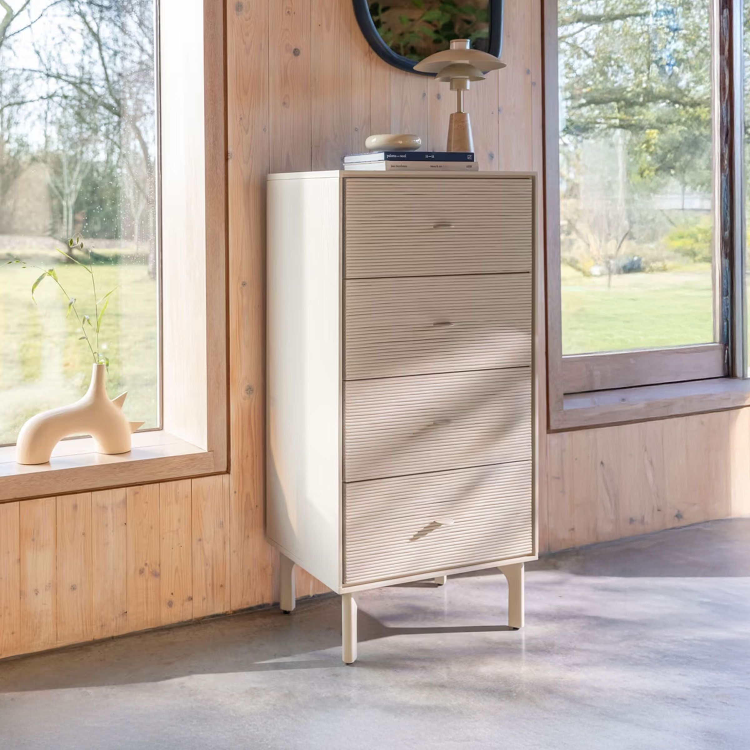 Zuiver Ladekast Morning – Licht acaciahout met rotan, 4 laden, beige