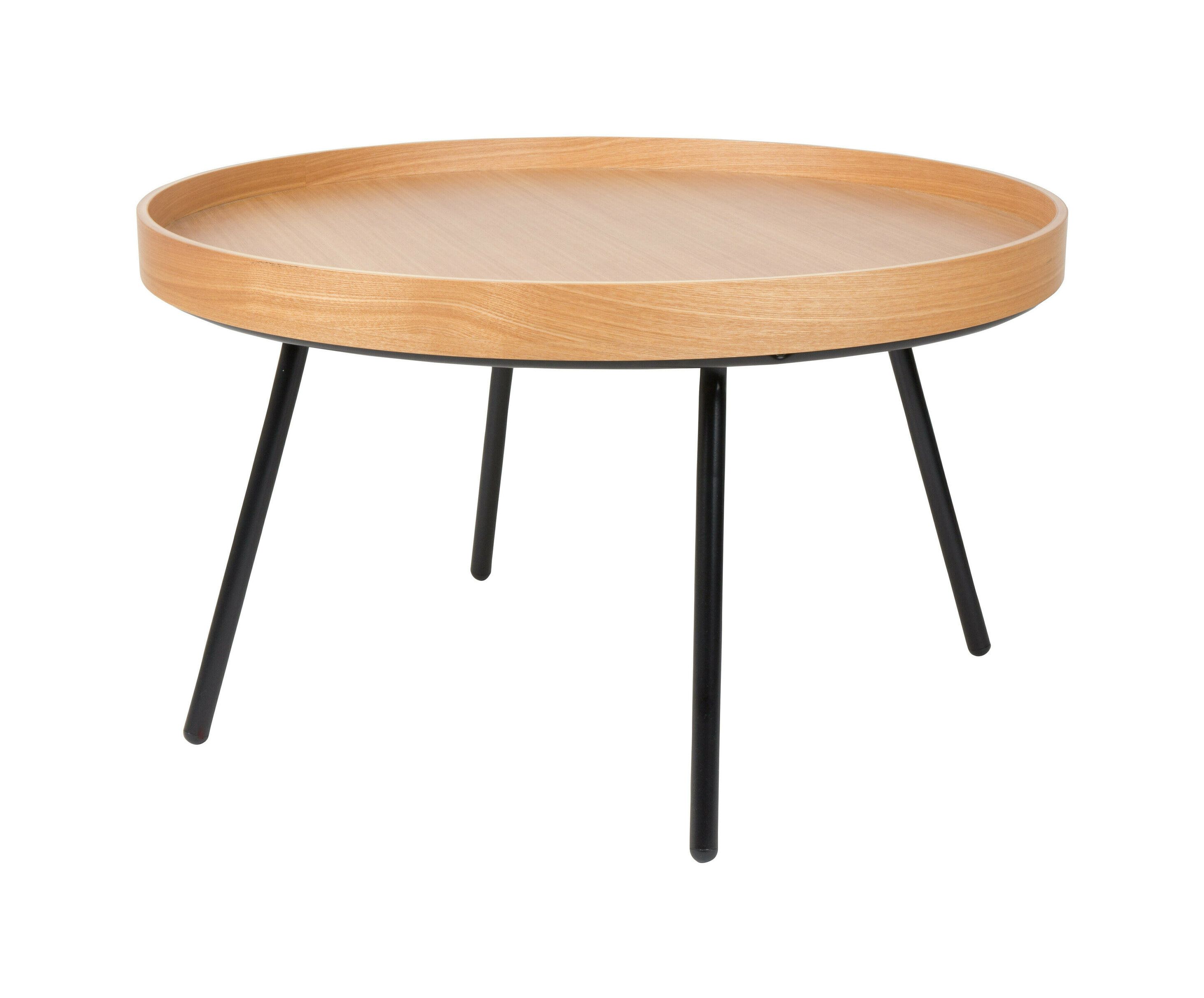 Zuiver Ronde Salontafel Oak Tray – 78 cm, Eikenfineer & Zwarte Stalen Poten