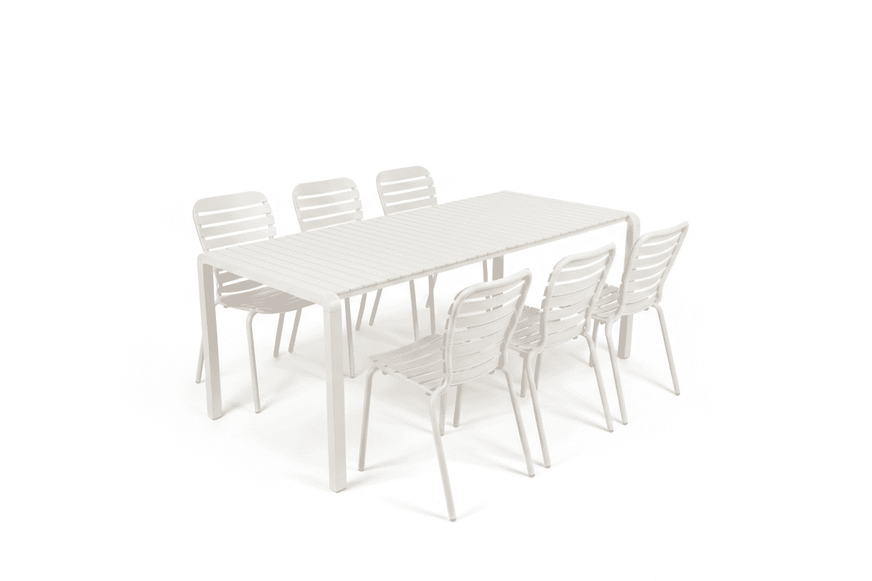 Zuiver Tuinset Vondel – stijlvolle witte tuinset met tafel en 6 stoelen